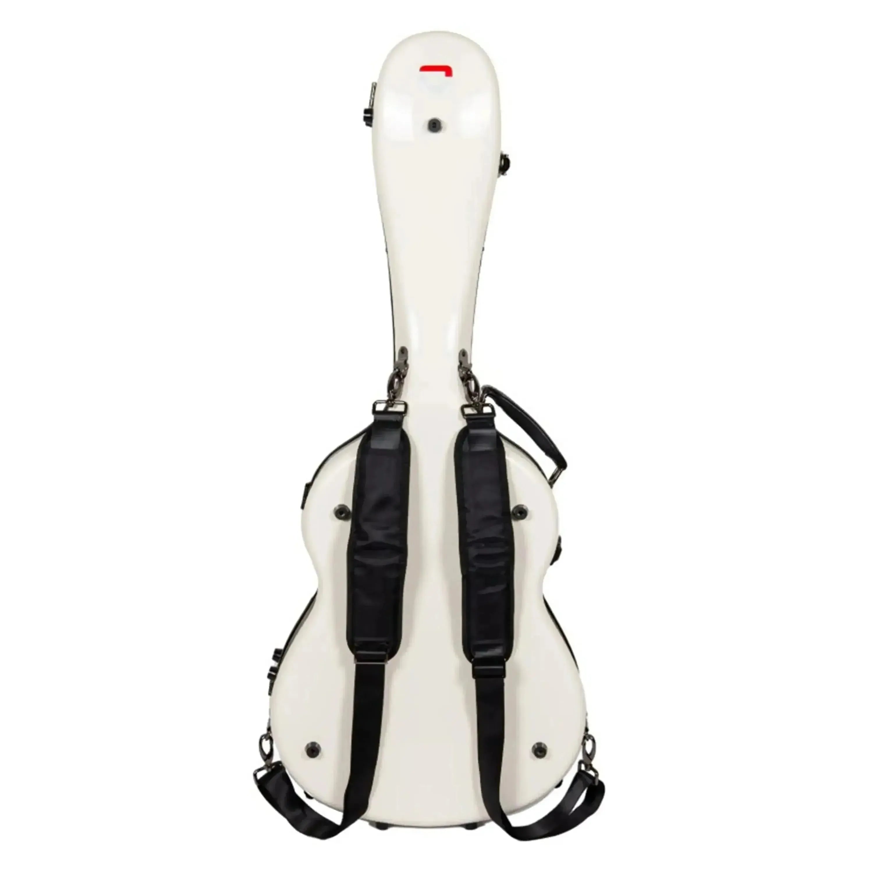 Crossrock full-size classical guitar case in milk white fiberglass with black backpack straps.