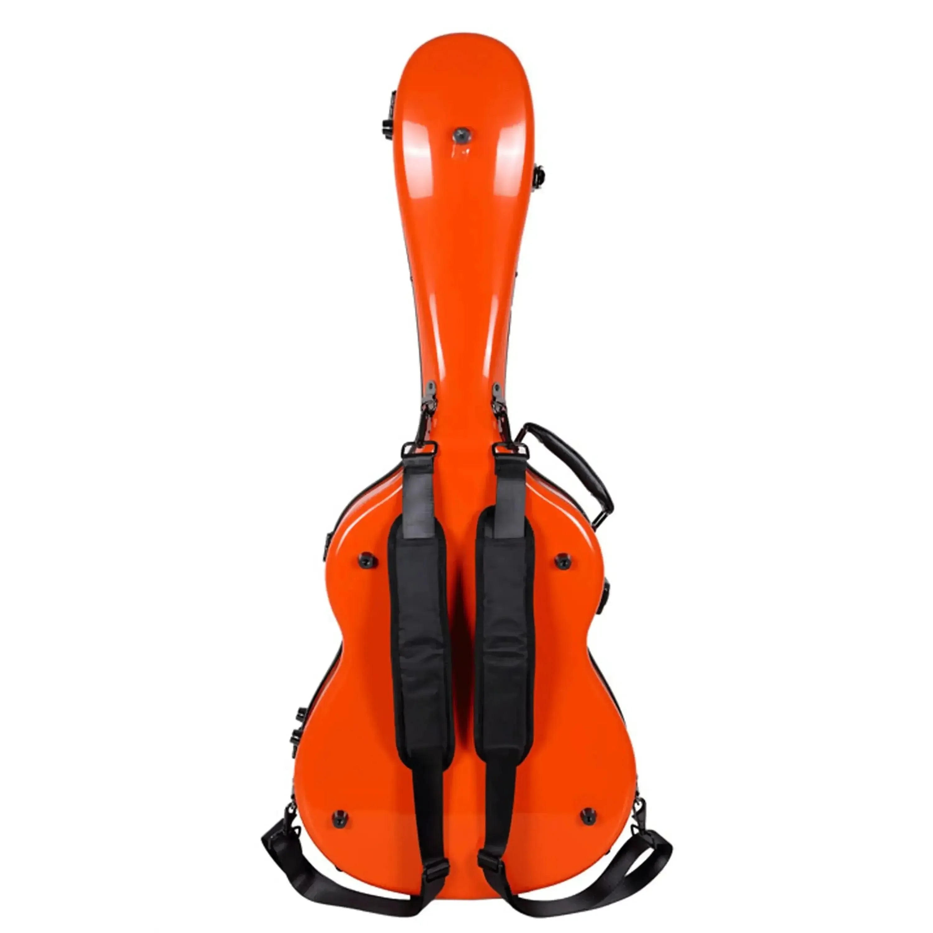 Crossrock CRF2021C full-size classical guitar case in glossy orange fiberglass with black backpack straps.