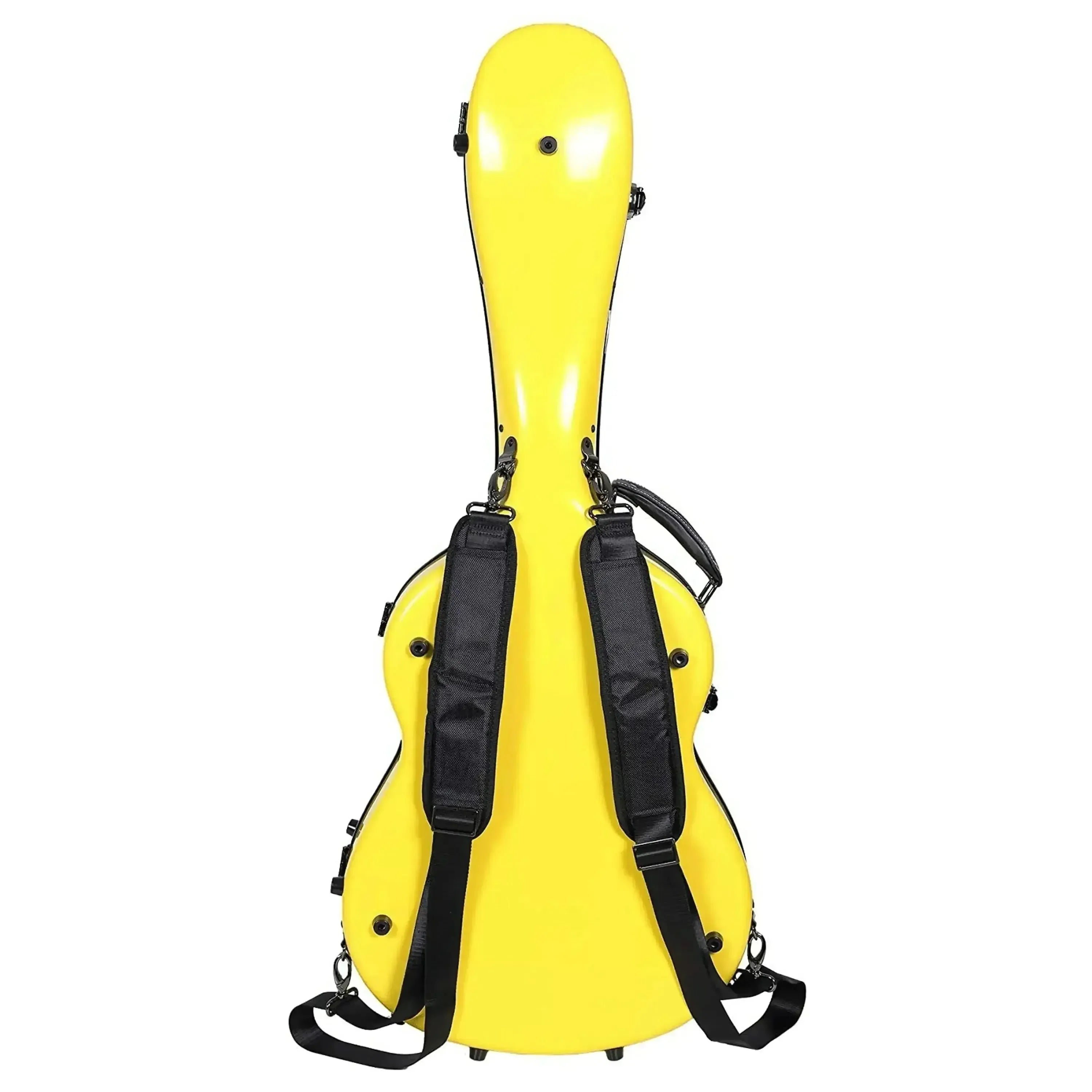 Crossrock CRF2021C full-size yellow fiberglass classical guitar case with black backpack straps.