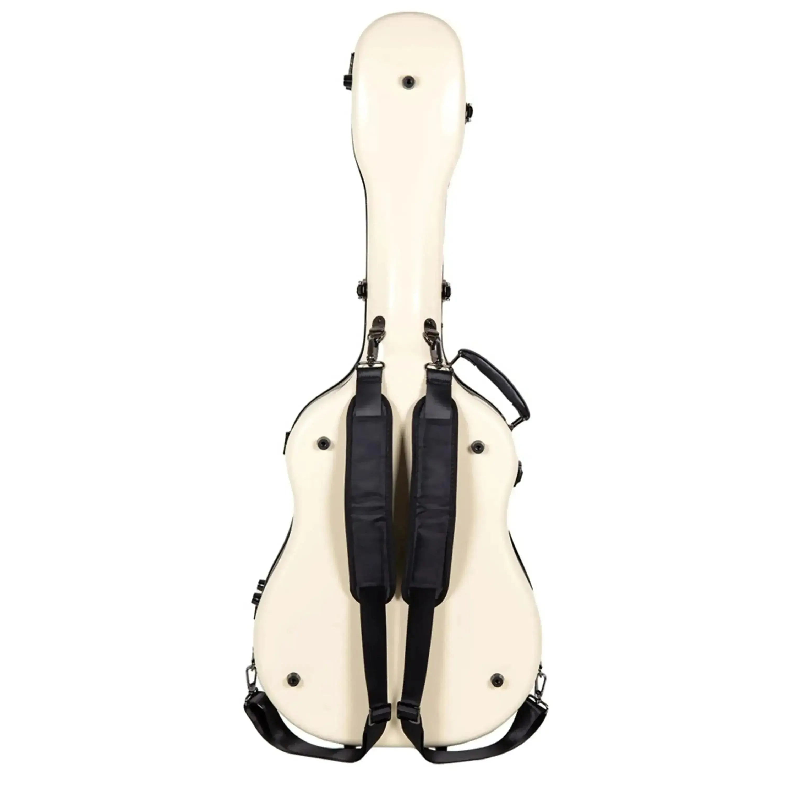 Crossrock CRF2021DIV ivory fiberglass dreadnought guitar case with black padded backpack straps.