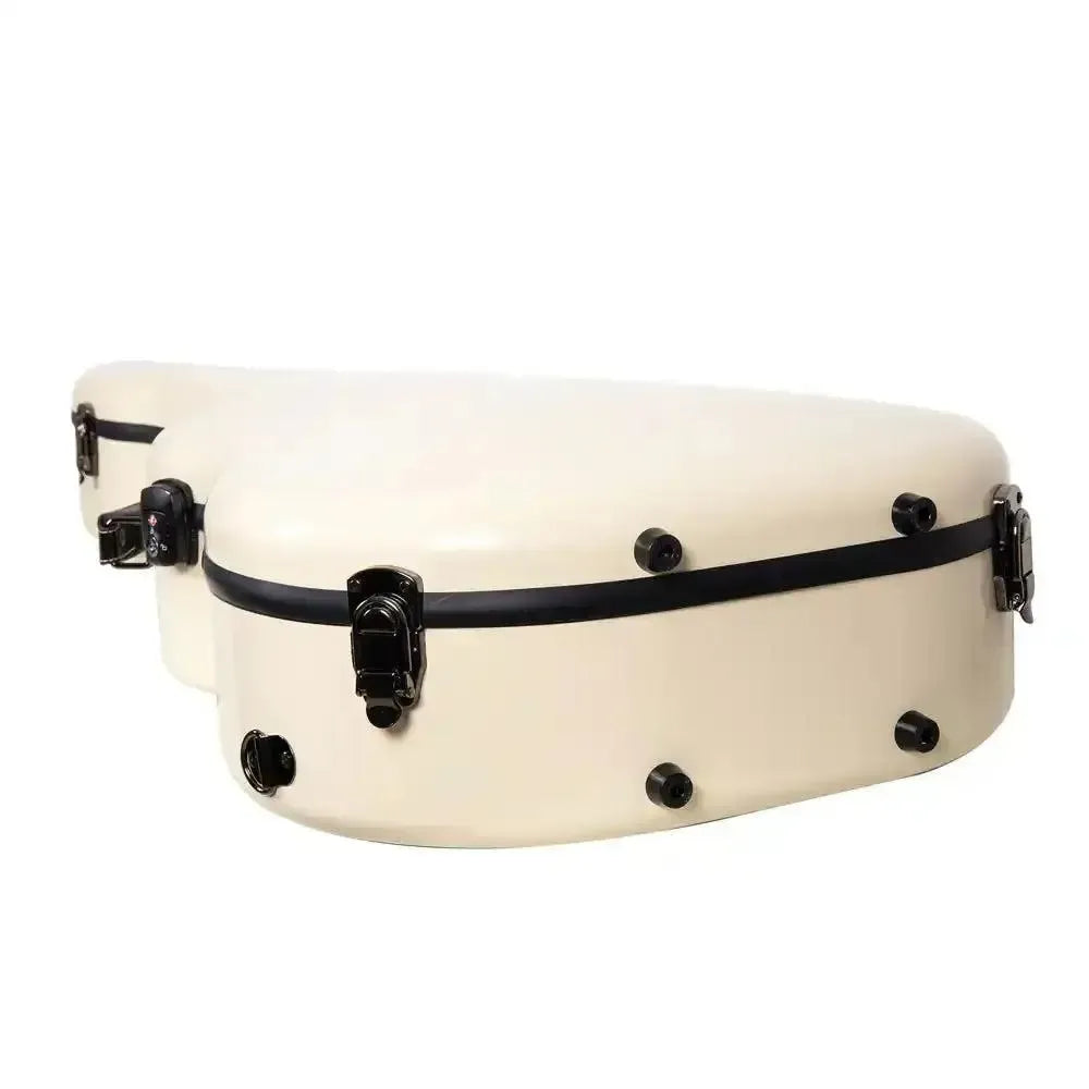Crossrock CRF2021DIV ivory fiberglass dreadnought guitar case with black latches and feet.