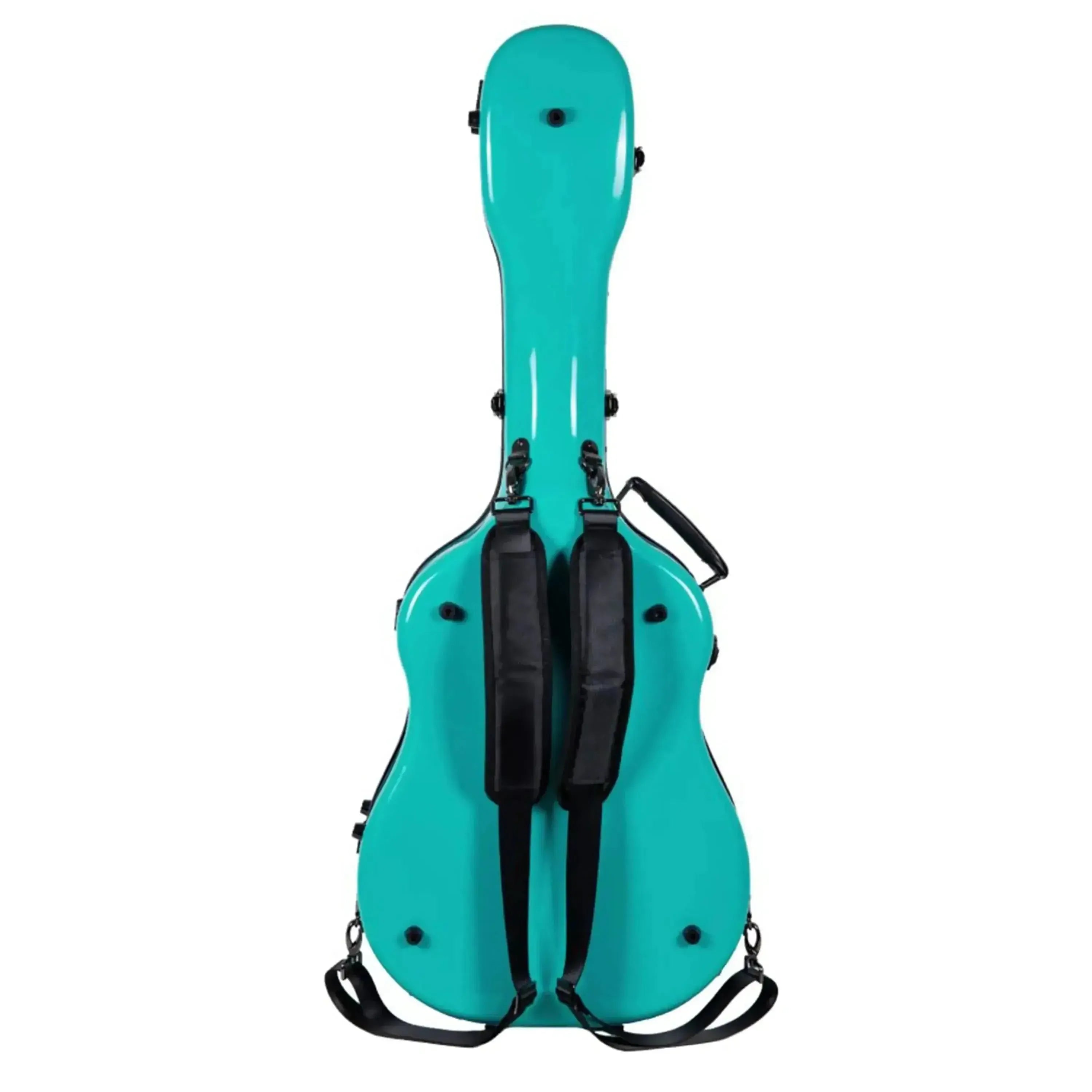 Crossrock CRF2021DMB dreadnought fiberglass guitar case in mint blue with backpack straps.