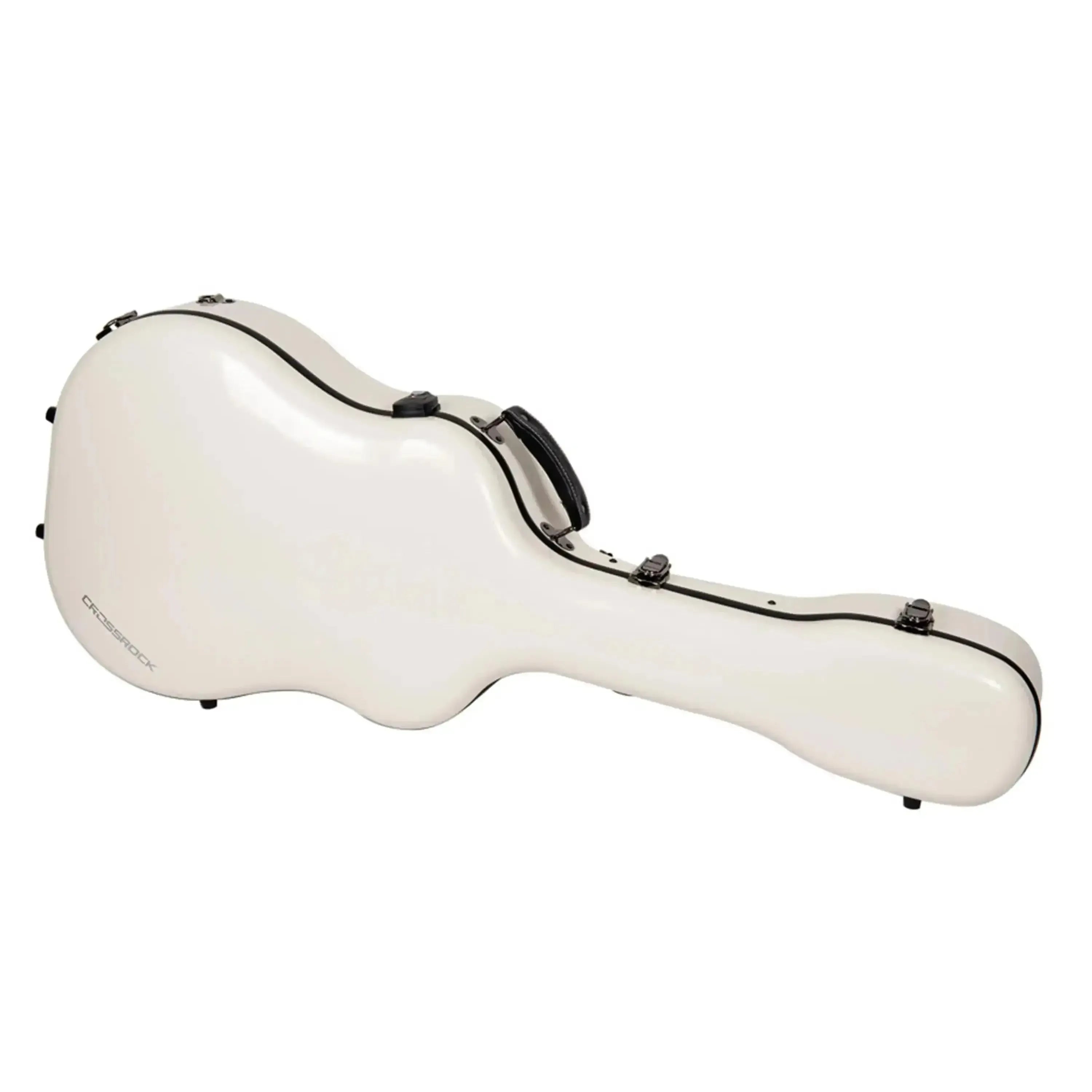 Crossrock CRF2021DMW milk white fiberglass dreadnought acoustic guitar case with black trim and handle.