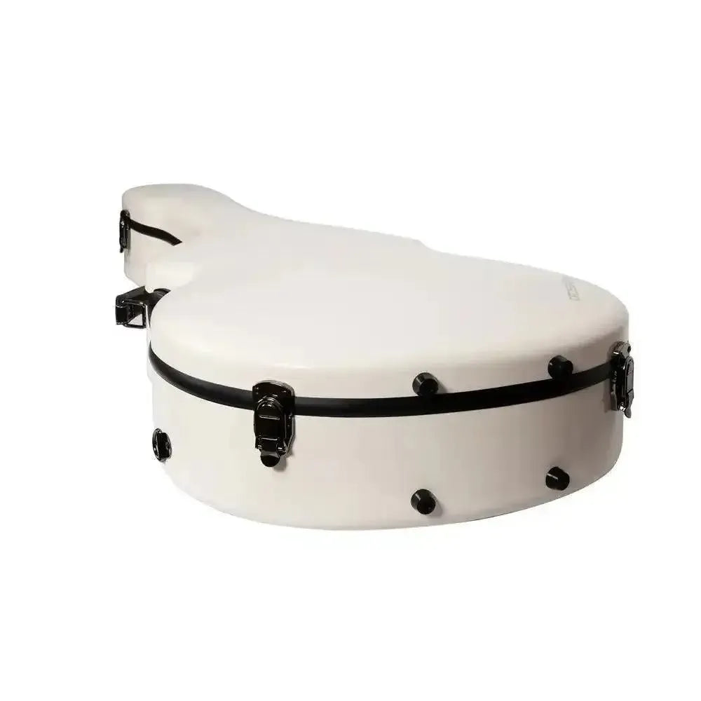 Crossrock CRF2021DMW acoustic-dreadnought fiberglass guitar case in milk white with black latches.
