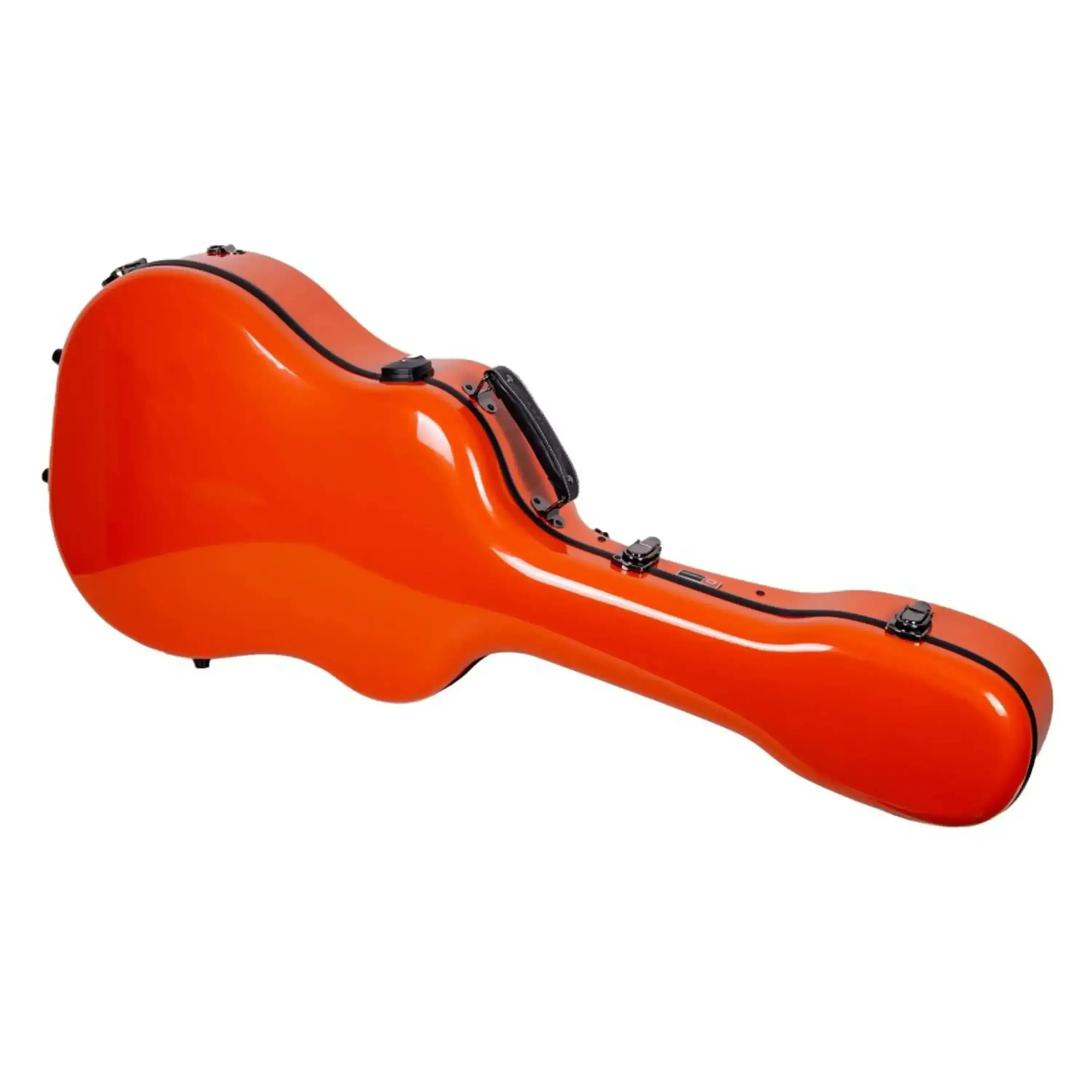Crossrock CRF2021DOR orange fiberglass dreadnought acoustic guitar case with black trim and handle.