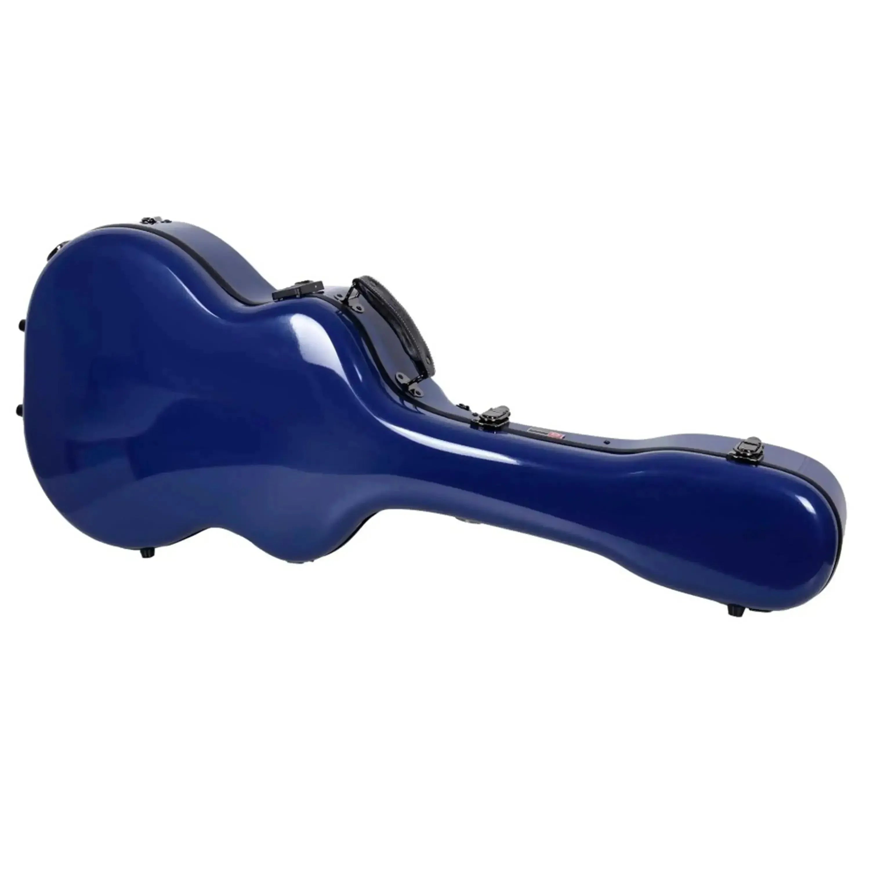 Crossrock navy blue fiberglass acoustic guitar case for Martin OM/000 models, with black hardware.