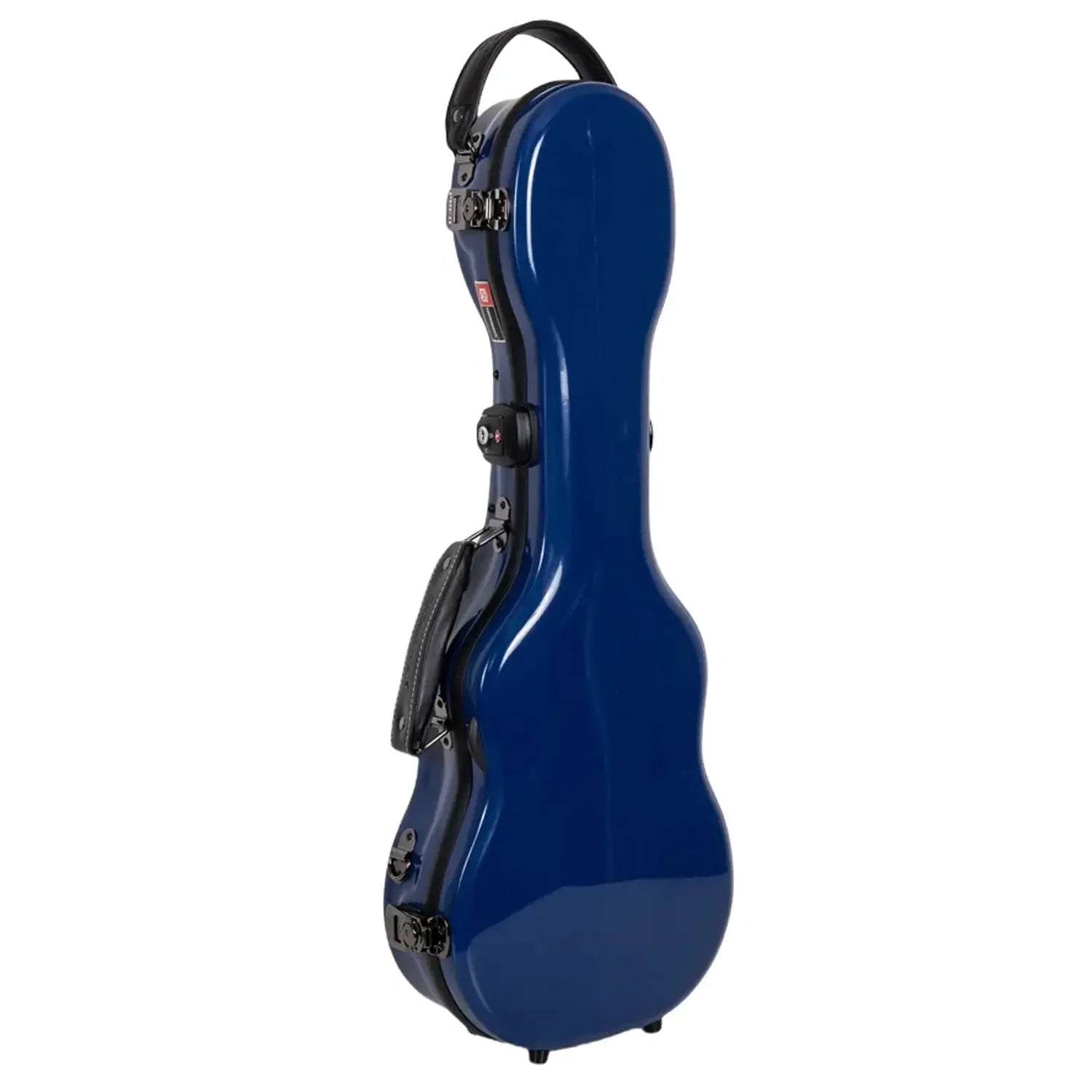 Crossrock CRF2030CU blue fiberglass concert ukulele case with black latches and leather handle.