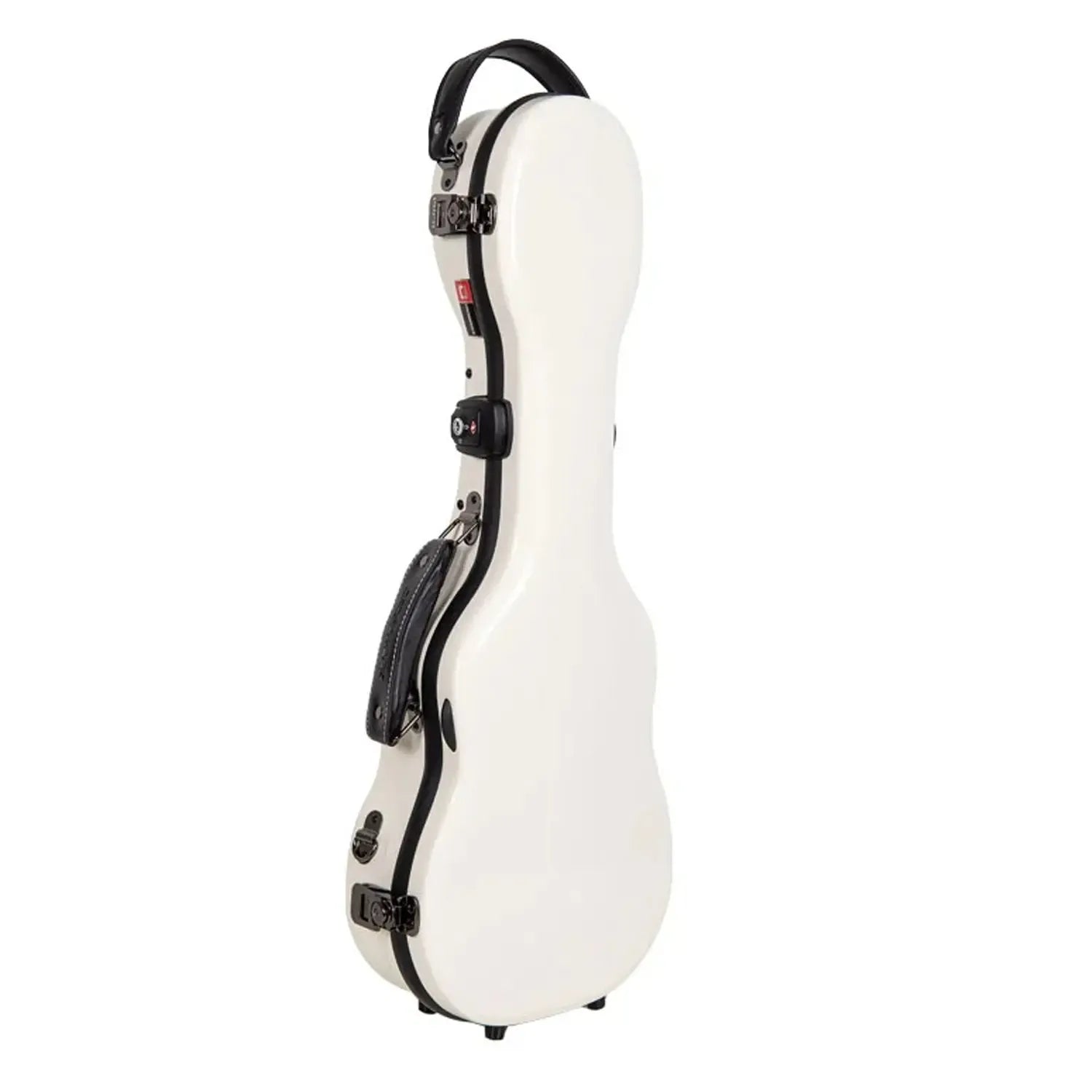 Crossrock CRF2030CU milk-white fiberglass concert ukulele case with black latches and handles.