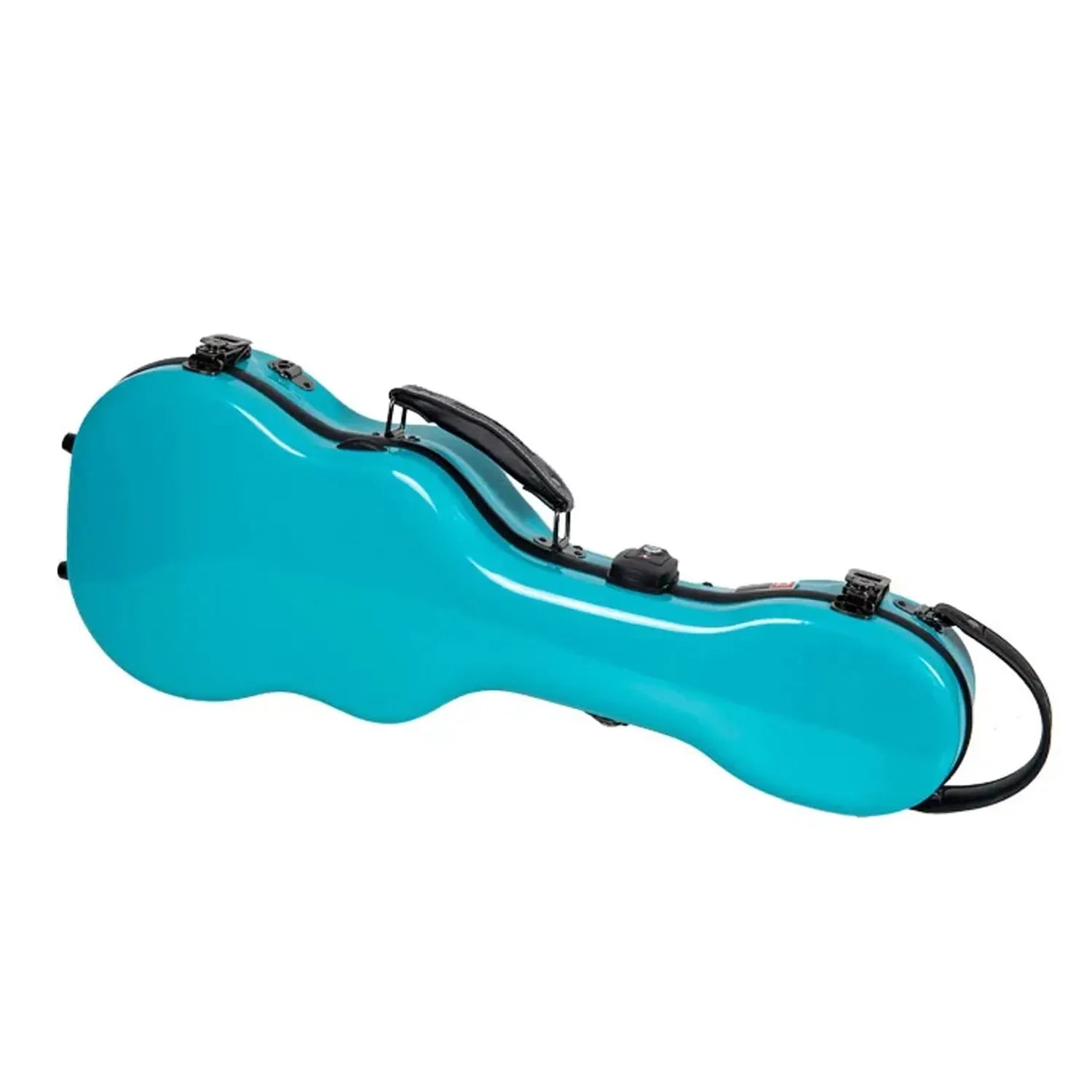 Crossrock CRF2030CU fiberglass concert ukulele case in glossy mint-blue with black handle and latches.