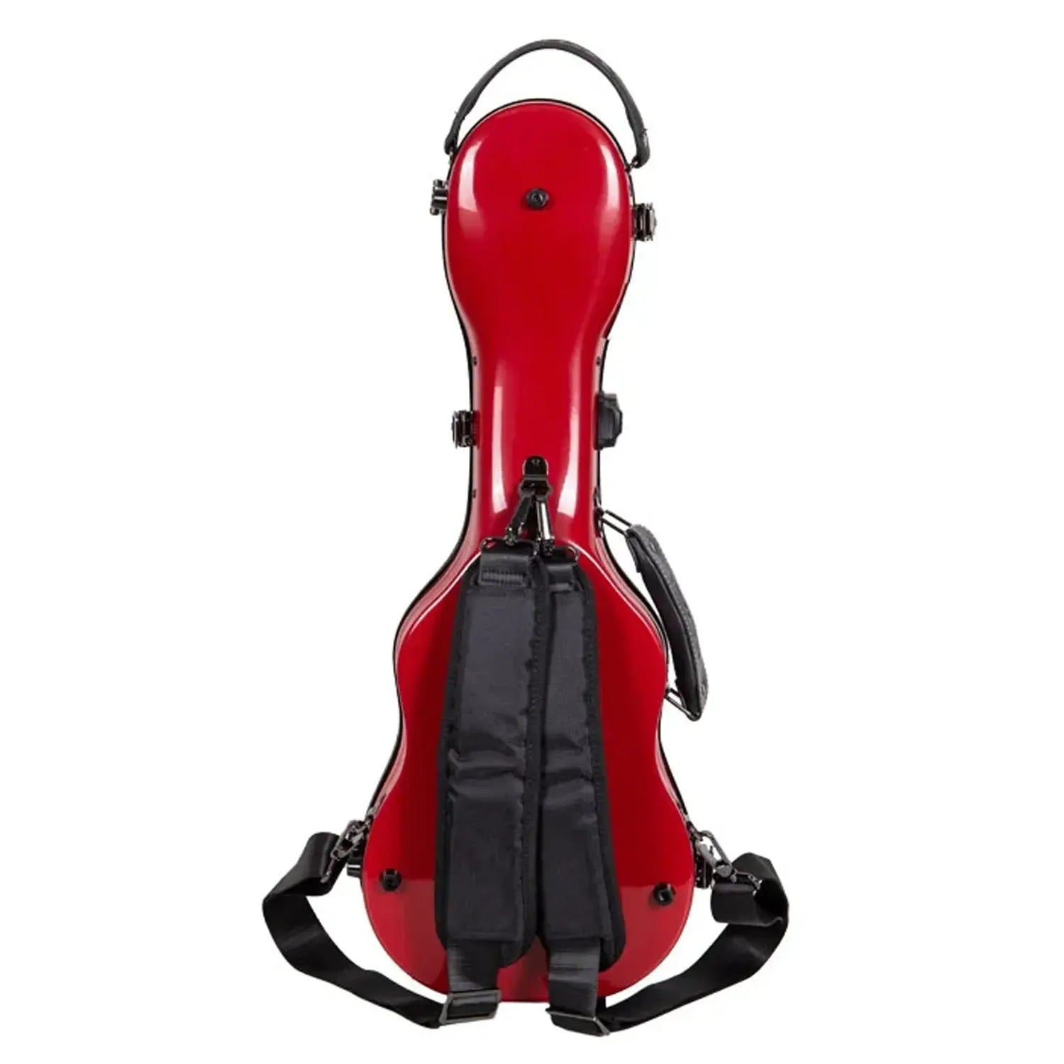 Crossrock CRF2030CU red fiberglass concert ukulele case with black backpack straps.