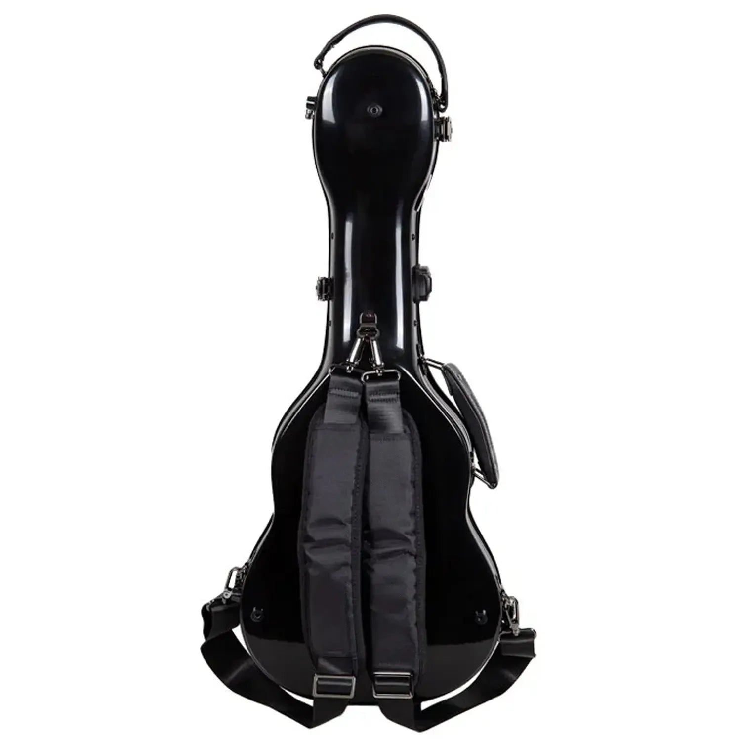 Crossrock CRF2030TU black glossy fiberglass tenor ukulele case with backpack straps and handle.