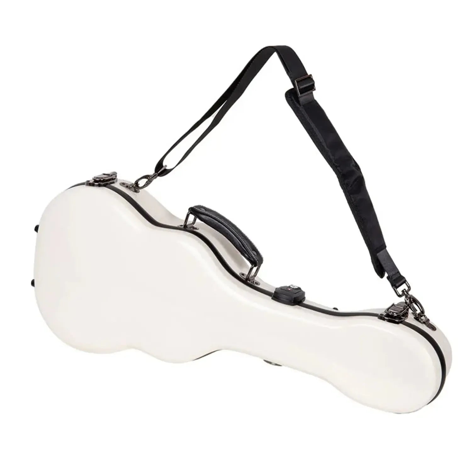 Crossrock CRF2030TU milk-white fiberglass tenor ukulele case with black handle and shoulder strap.