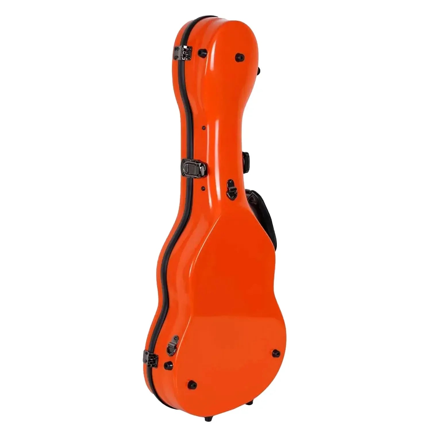 Crossrock CRF2030TU orange fiberglass tenor ukulele case with black latches and trim.