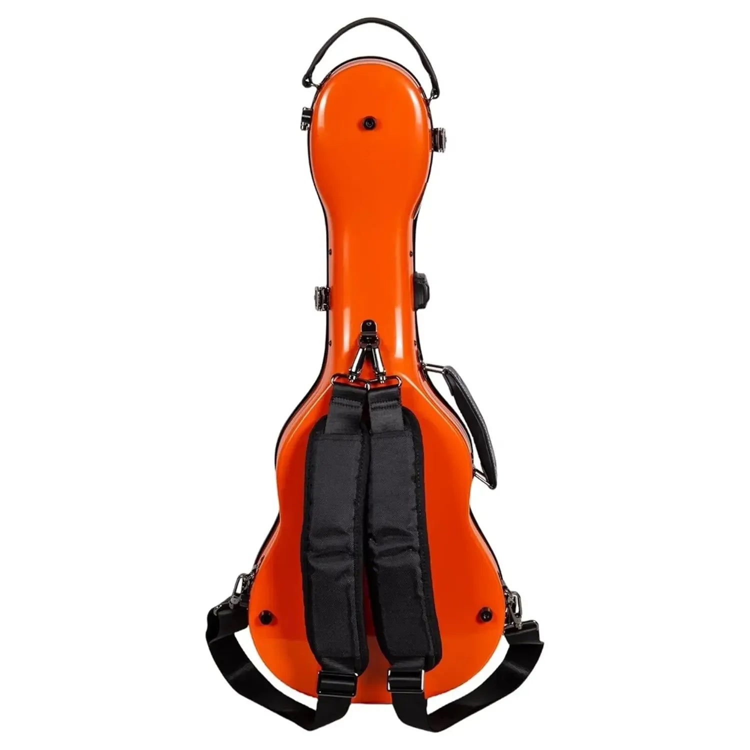 Crossrock CRF2030TU orange fiberglass tenor ukulele case with black backpack straps and handle.