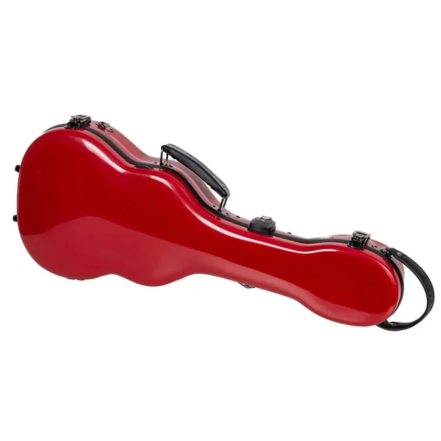 Crossrock CRF2030TU red glossy fiberglass tenor ukulele case with black handle and latches.