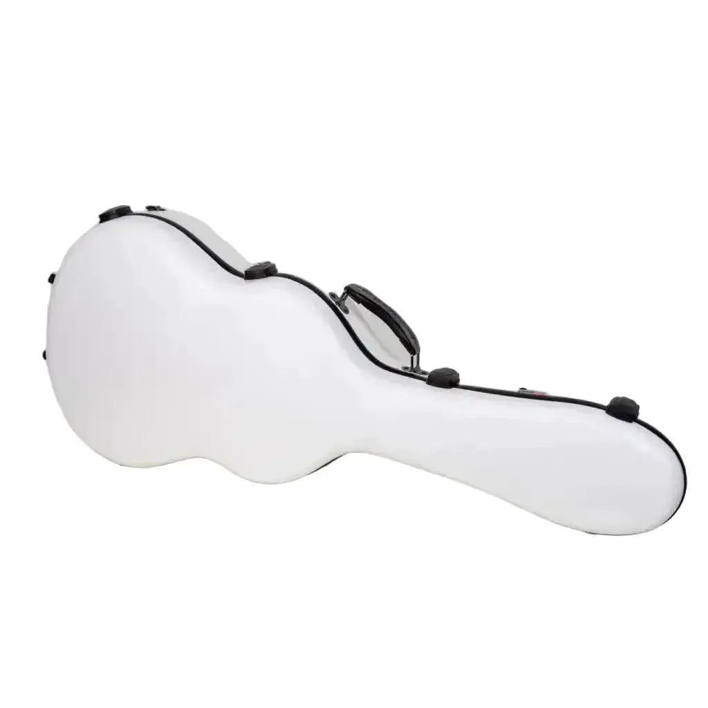 Crossrock CRF4020CWT white polycarbonate 4/4 classical guitar case with black trim and handle.