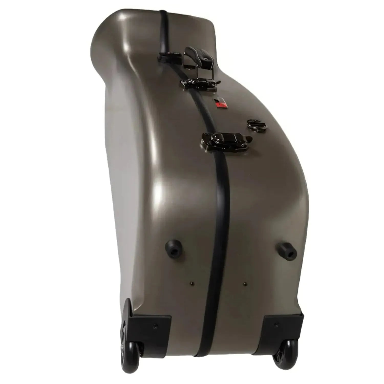Crossrock CRF4050BS champagne polycarbonate baritone saxophone case with wheels and black latches.