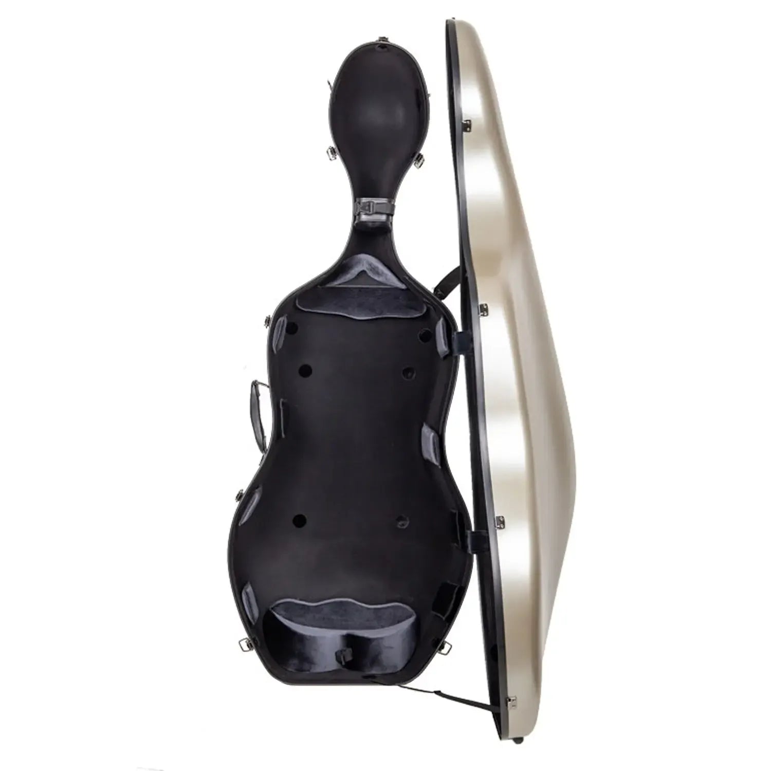Crossrock CRF4050CEF 4/4 cello case, champagne polycarbonate exterior, black velvet interior.