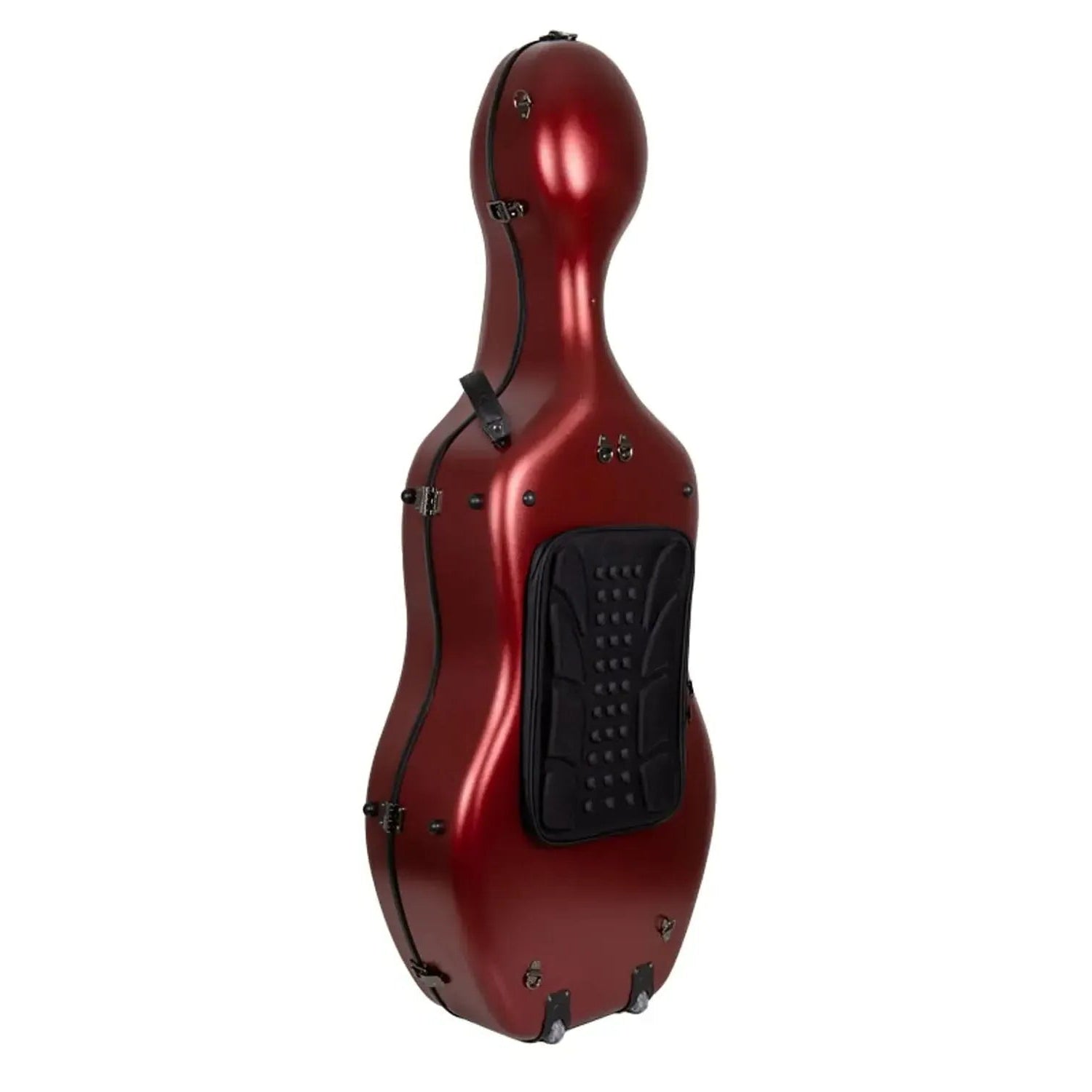 Crossrock CRF4050CEF 4/4 cello case in glossy red polycarbonate with black hardware and padded back.