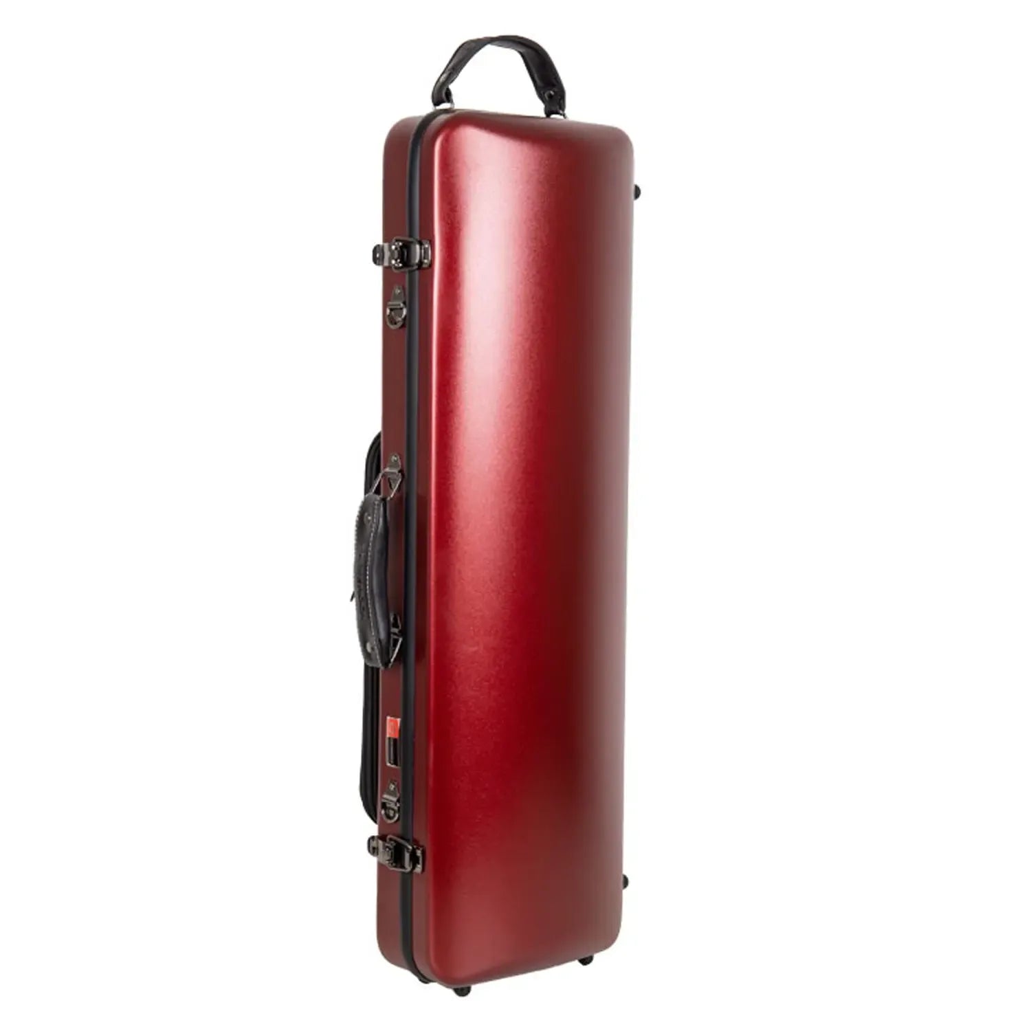 Crossrock CRF4050VF-R red polycarbonate oblong 4/4 violin flight case with black handles and latches.