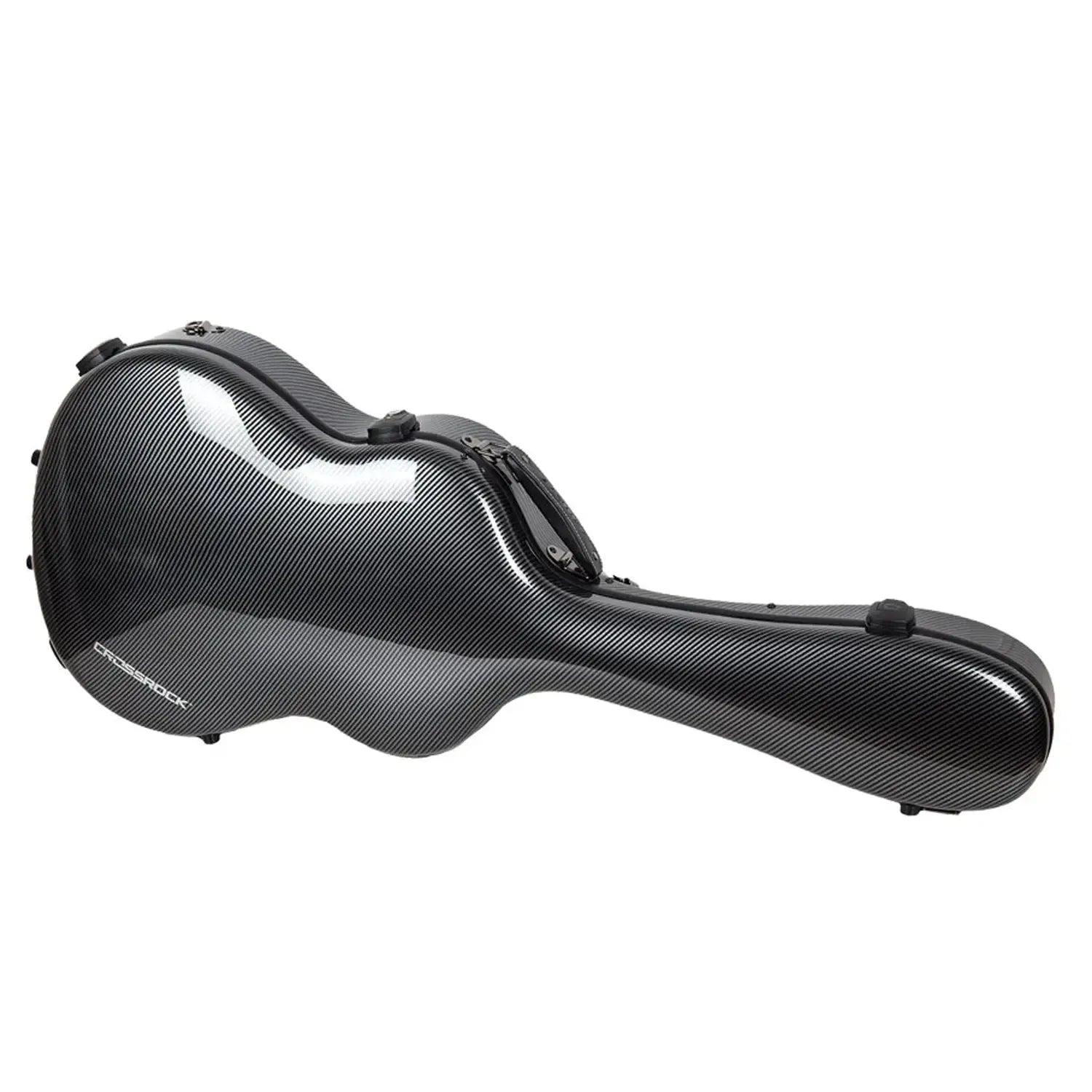 Crossrock CRF5030C ultra-light black fiberglass classical guitar case with carbon fiber pattern.