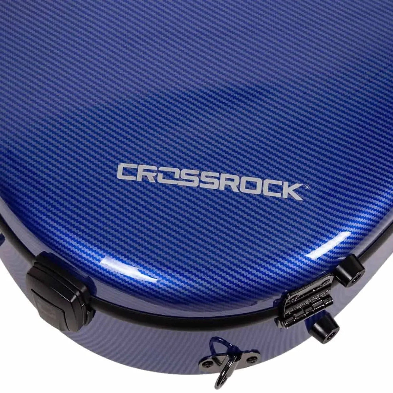 Crossrock CRF5030C ultra-light blue fiberglass flamenco classical guitar case with carbon fiber texture.