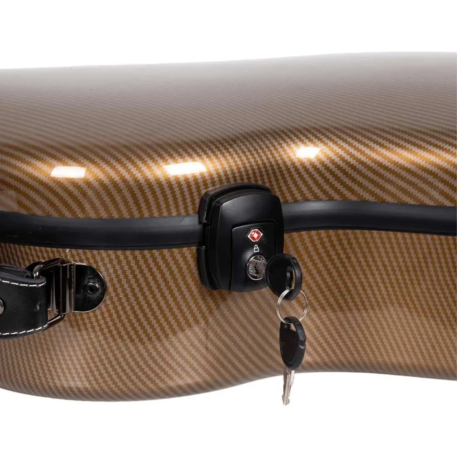 Crossrock CRF5030C gold fiberglass classical guitar case with black TSA lock and keys.