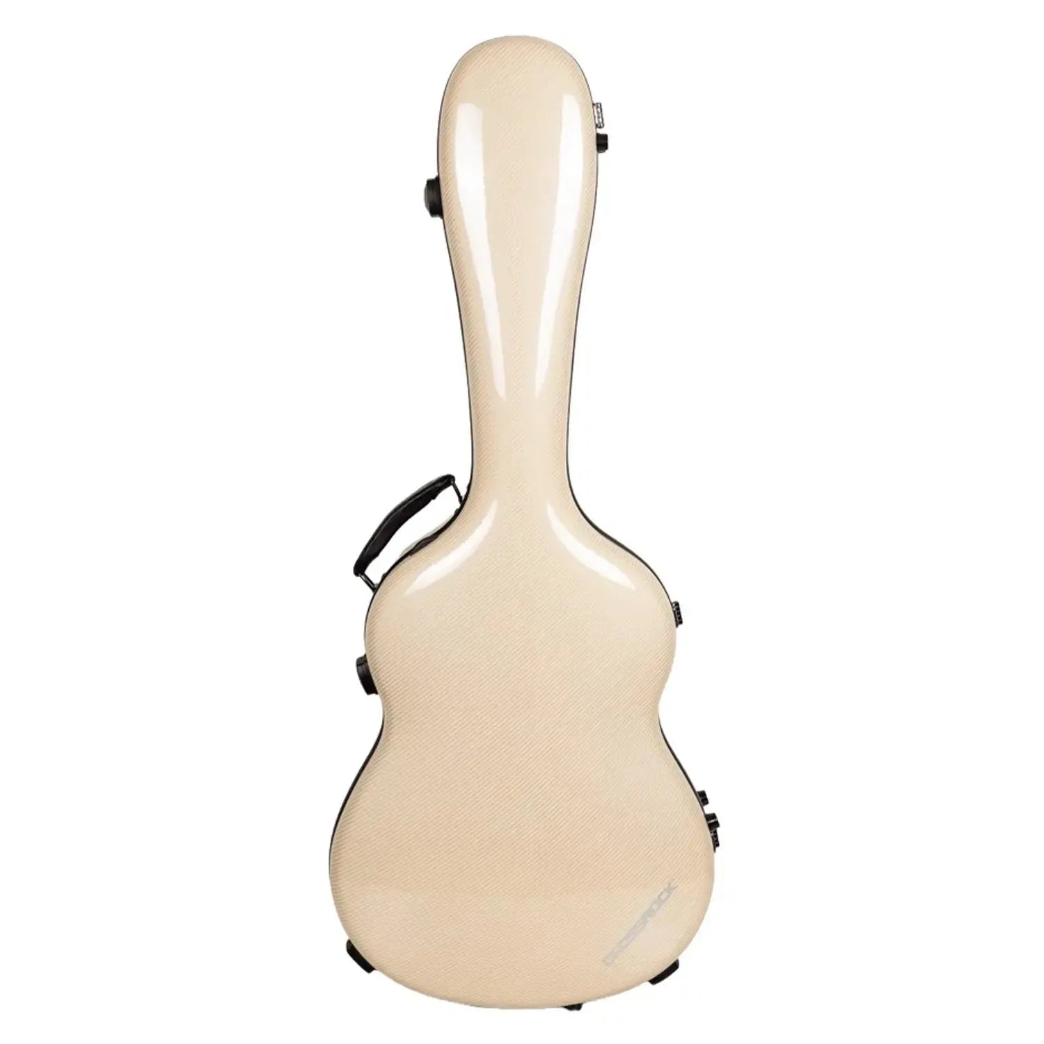 Crossrock CRF5030C ultra-light ivory fiberglass classical guitar case with black latches and handle.