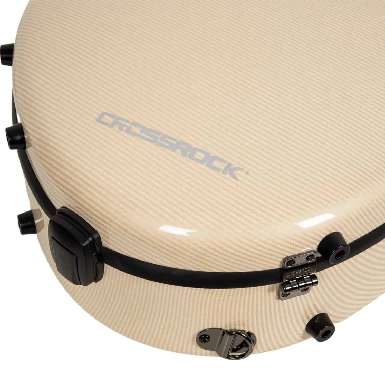 Crossrock CRF5030C ultra-light ivory fiberglass classical guitar case with black latches and textured finish.