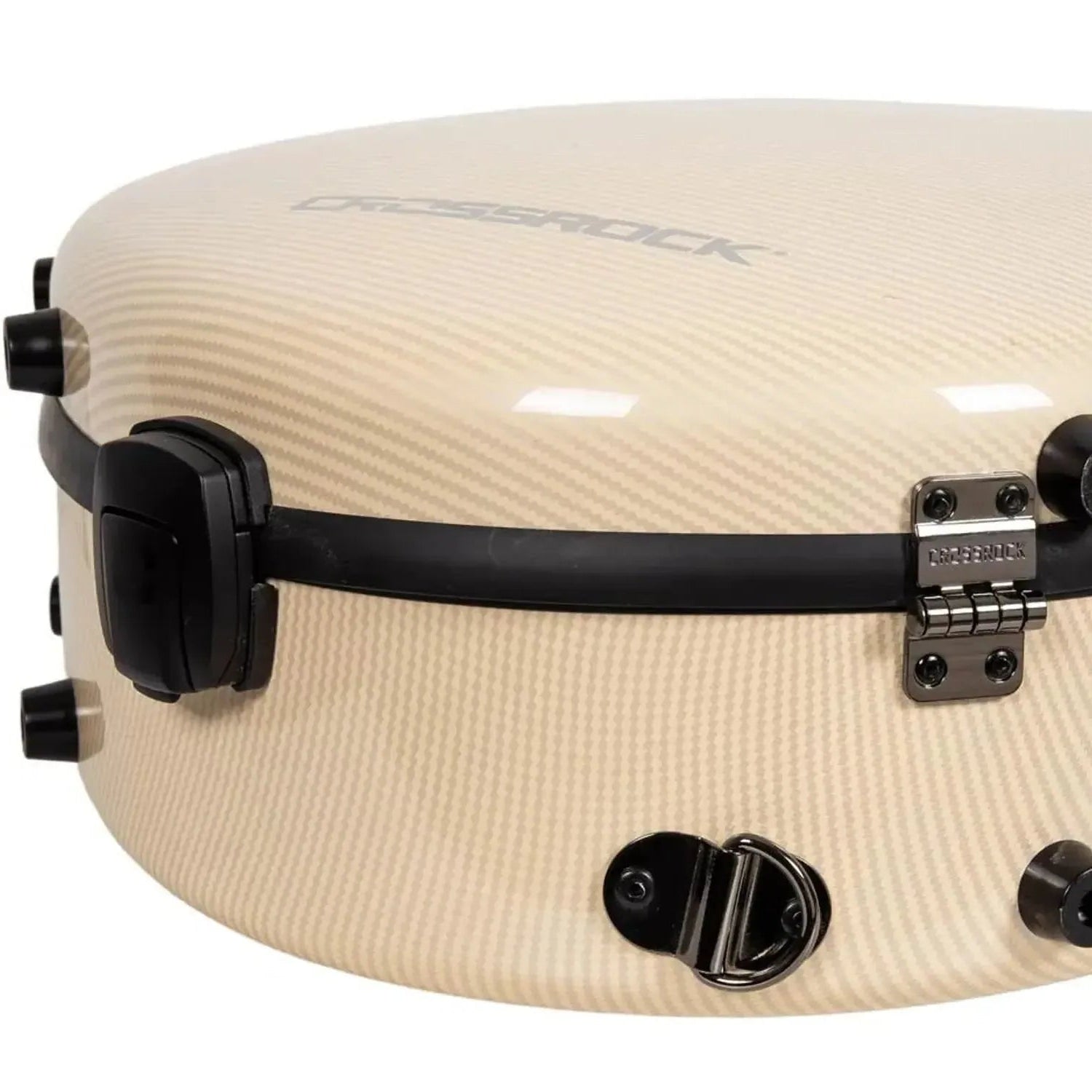 Crossrock CRF5030C ultra-light ivory fiberglass classical guitar case with carbon fiber texture and metal latches.