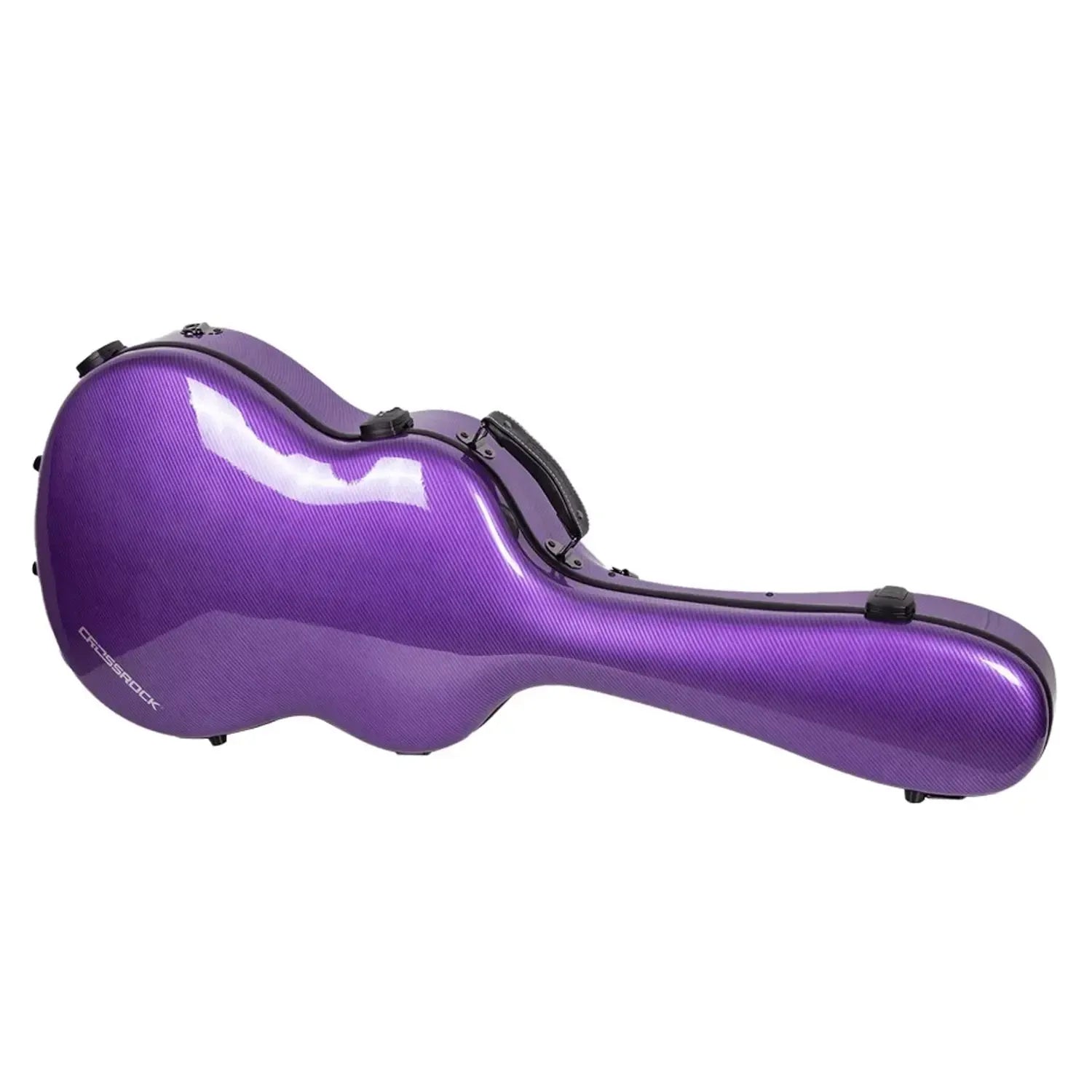 Crossrock CRF5030C ultra-light purple fiberglass flamenco classical guitar case with black handle and latches.