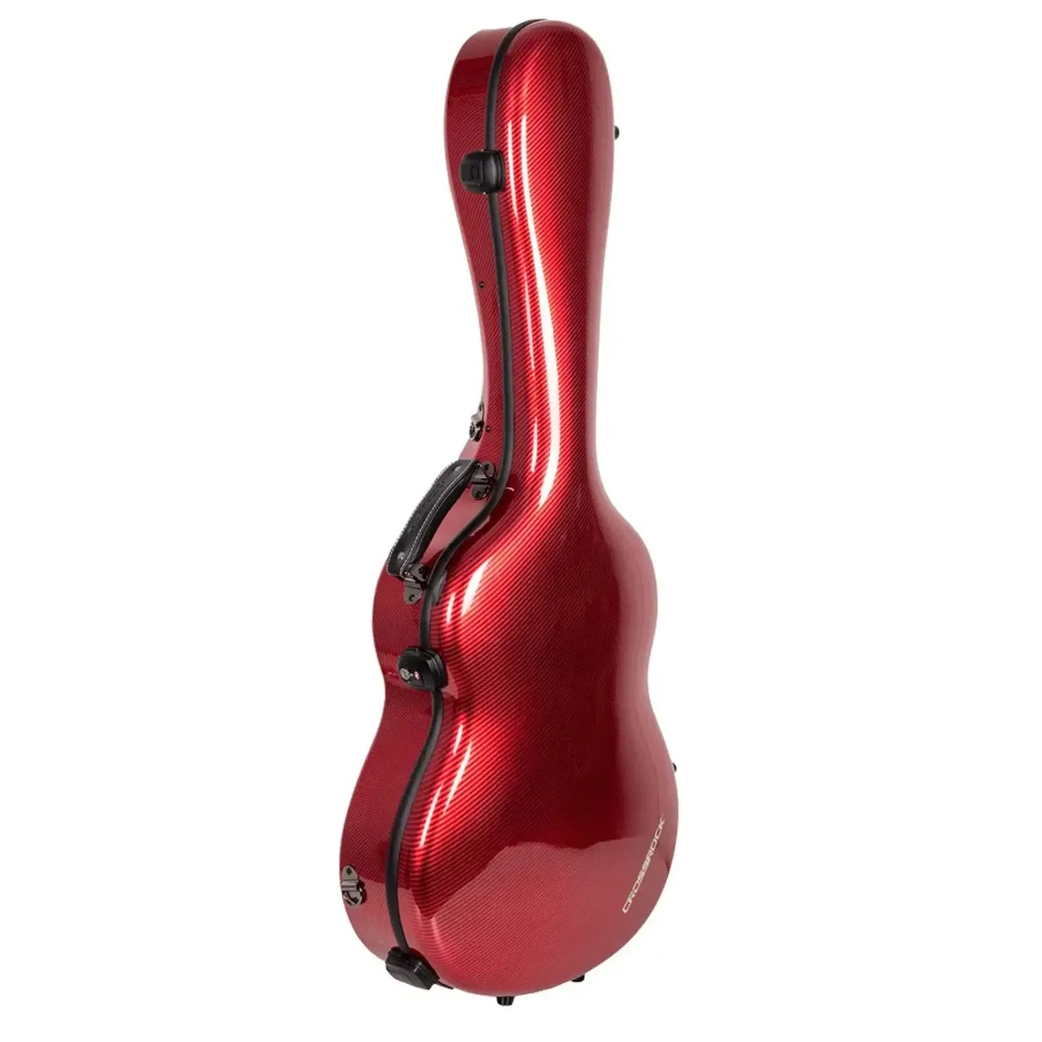 Crossrock CRF5030C ultra-light red fiberglass flamenco classical guitar case with black latches and handle.