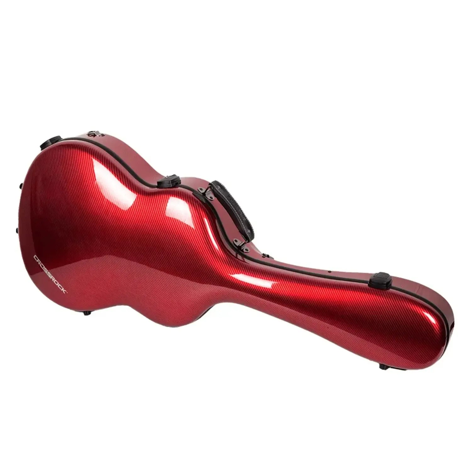 Crossrock CRF5030C ultra-light red fiberglass flamenco classical guitar case with carbon fiber texture.