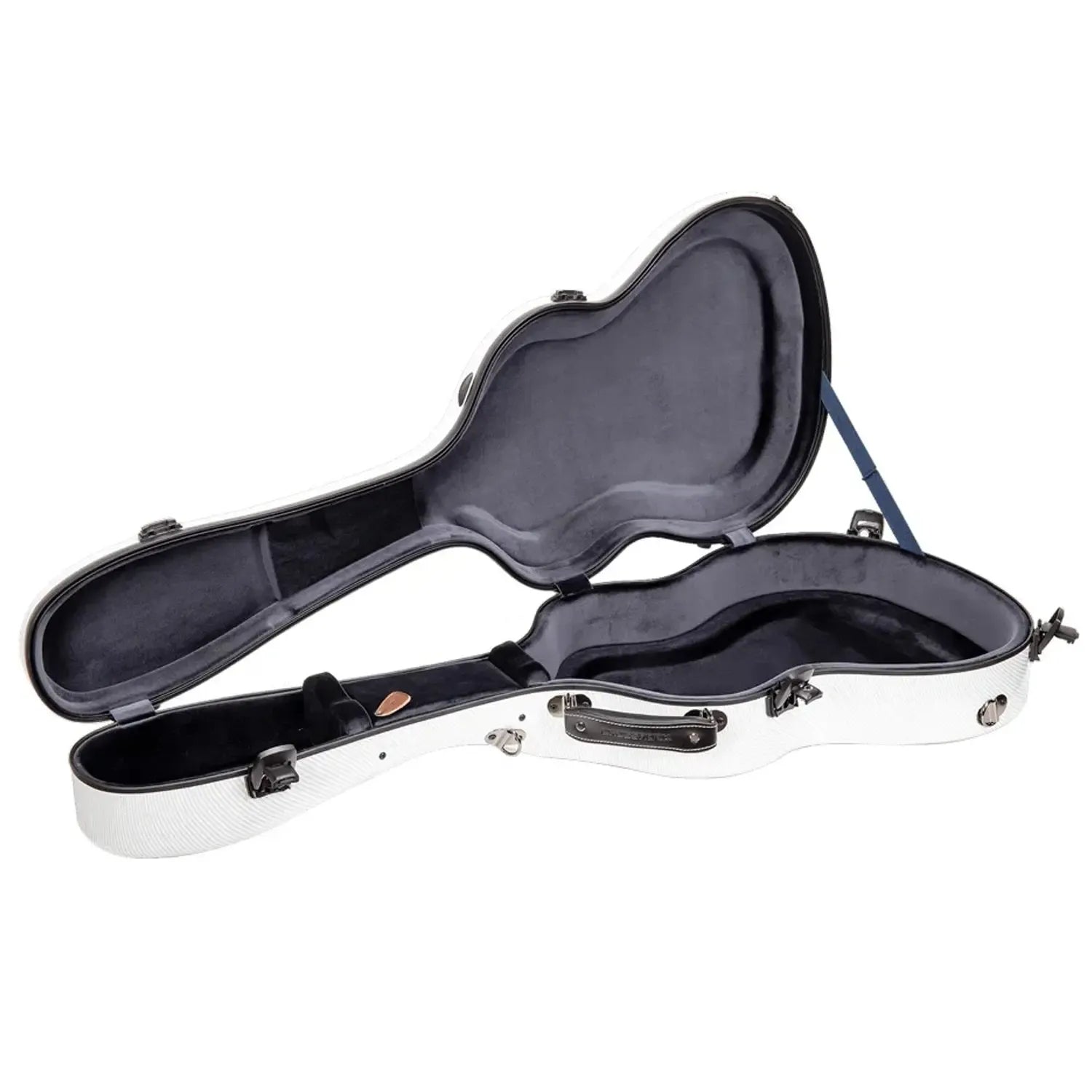 Crossrock CRF5030C white ultra-light fiberglass classical guitar case, open with dark gray interior.