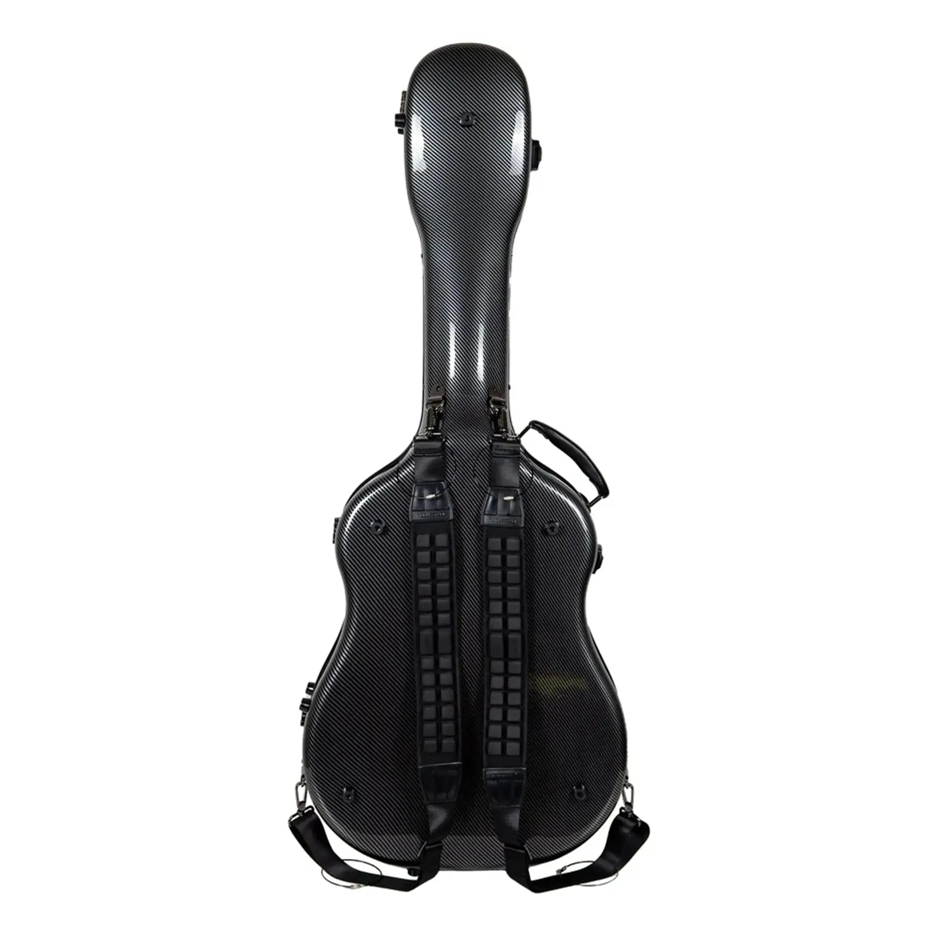 Crossrock CRF5030D black ultra-light fiberglass dreadnought guitar case with backpack straps.