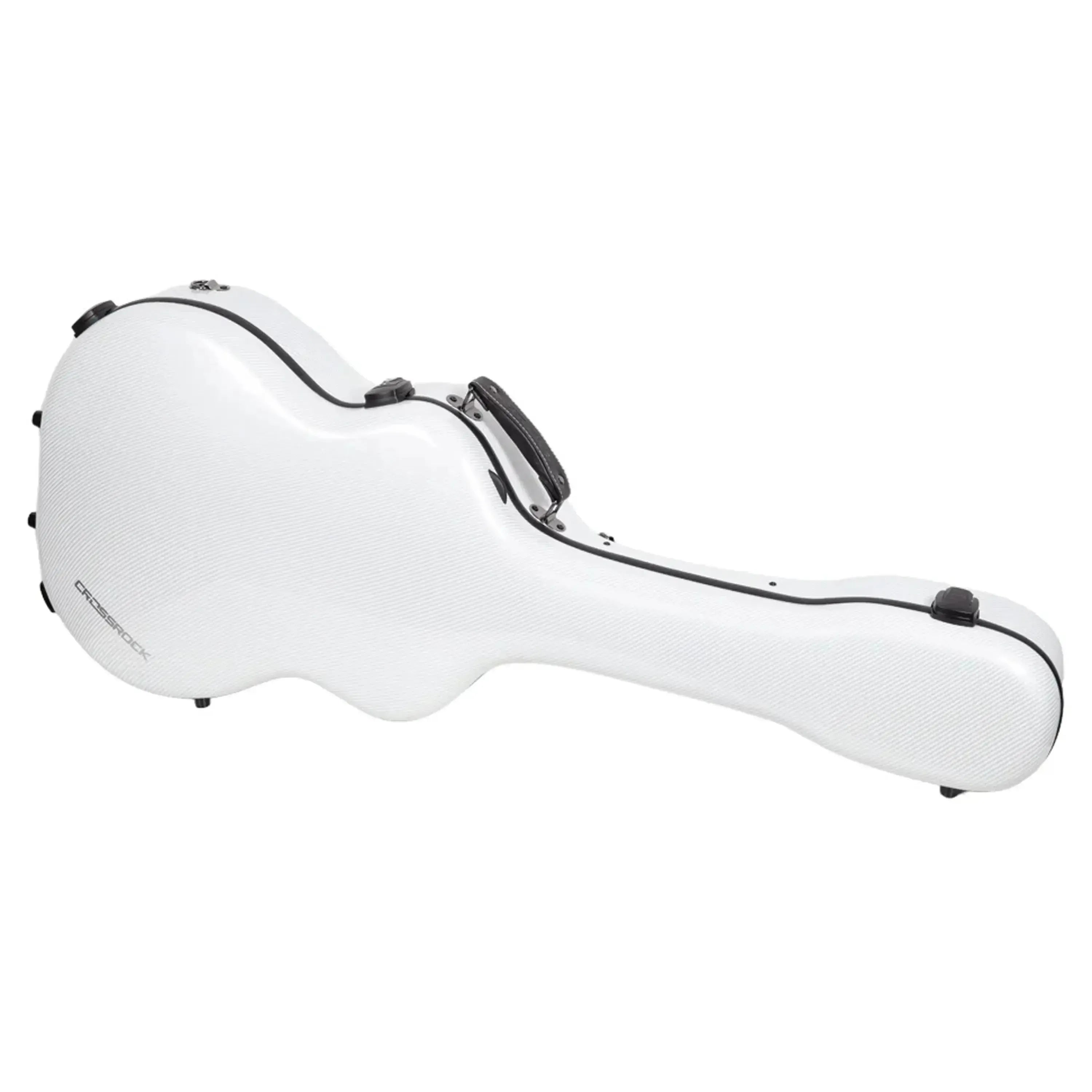 Crossrock CRF5030D ultra-light white fiberglass dreadnought guitar case with black trim and handle.