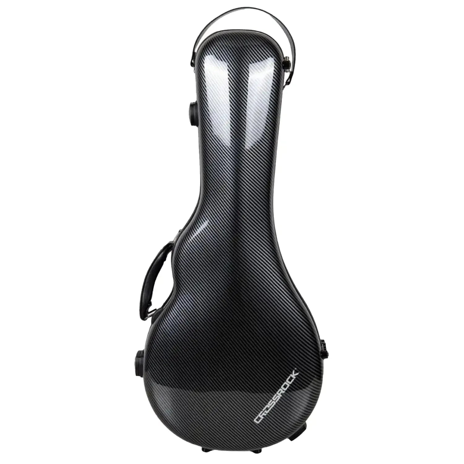 Crossrock CRF5030MF black carbon fiber F-style mandolin case with handle and logo.