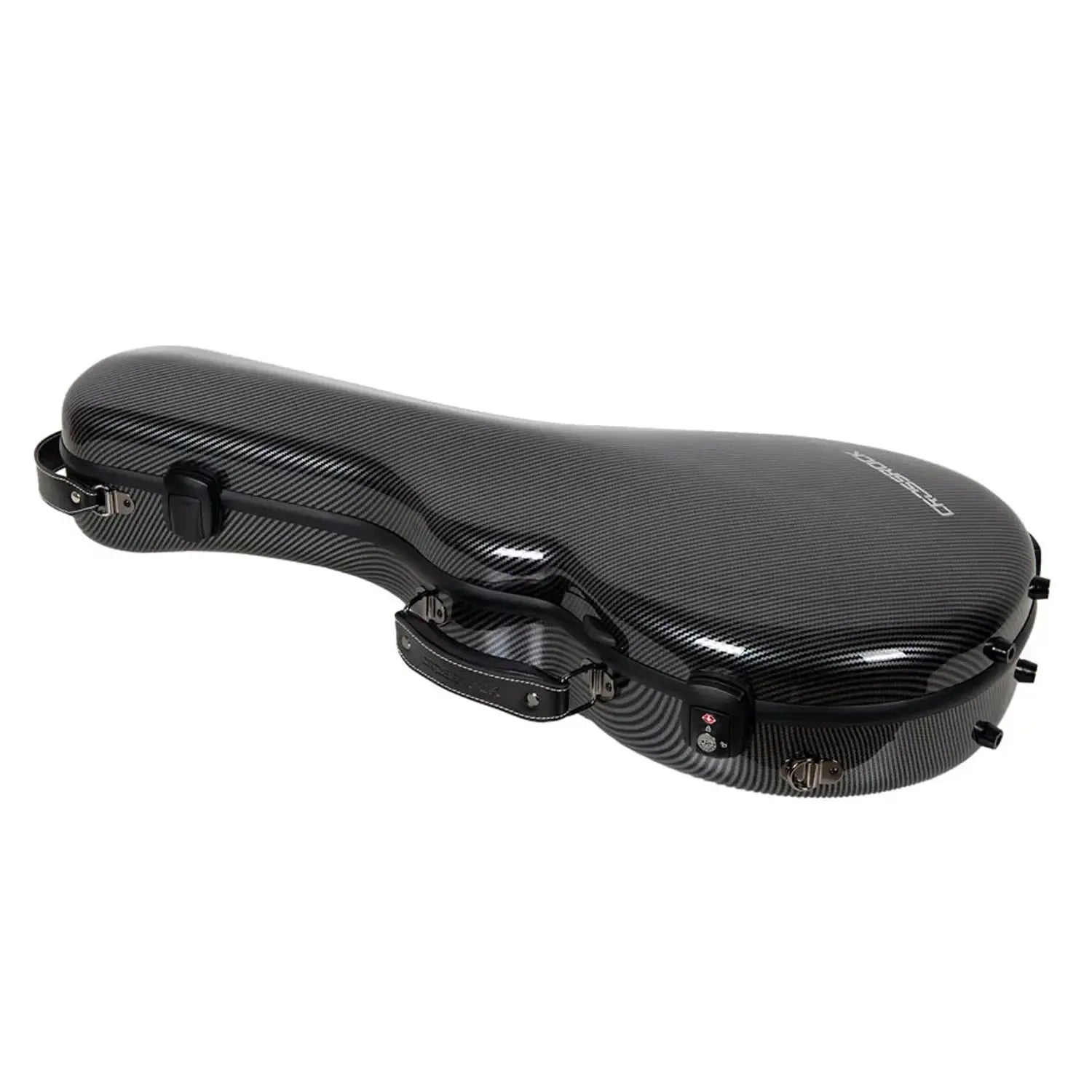 Crossrock CRF5030MF ultra-light black carbon fiber F-style mandolin case with TSA lock and handle.