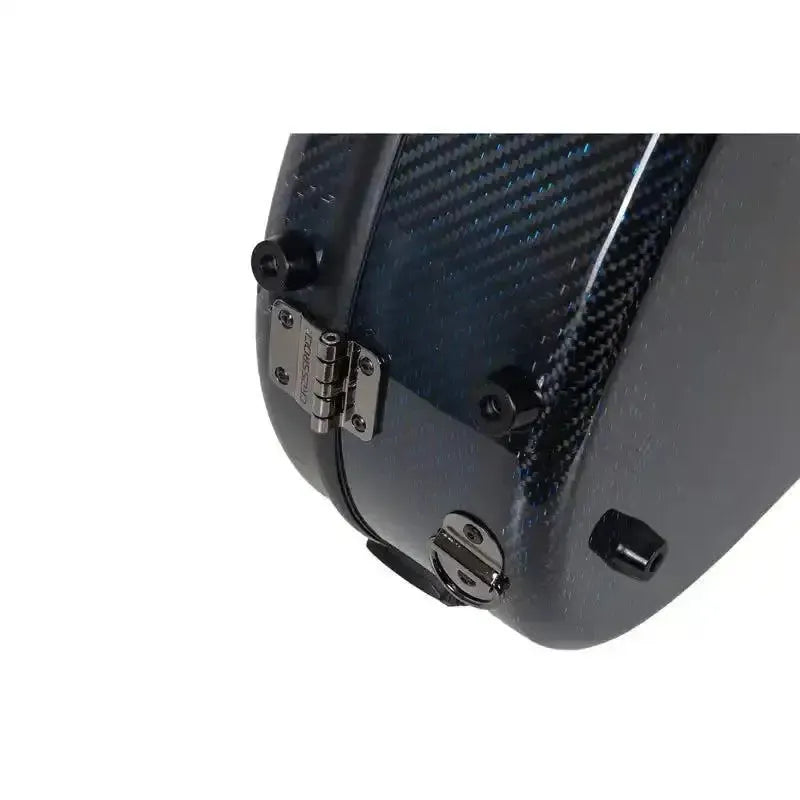 Crossrock CRF6030CBT Air Carbon 4/4 Classical Guitar Case in blue tweed, showing hinge and TSA lock.