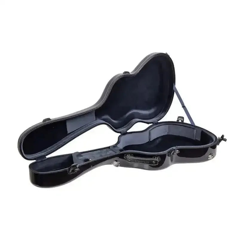 Open Crossrock Air Carbon 4/4 classical guitar case in purple with black interior.