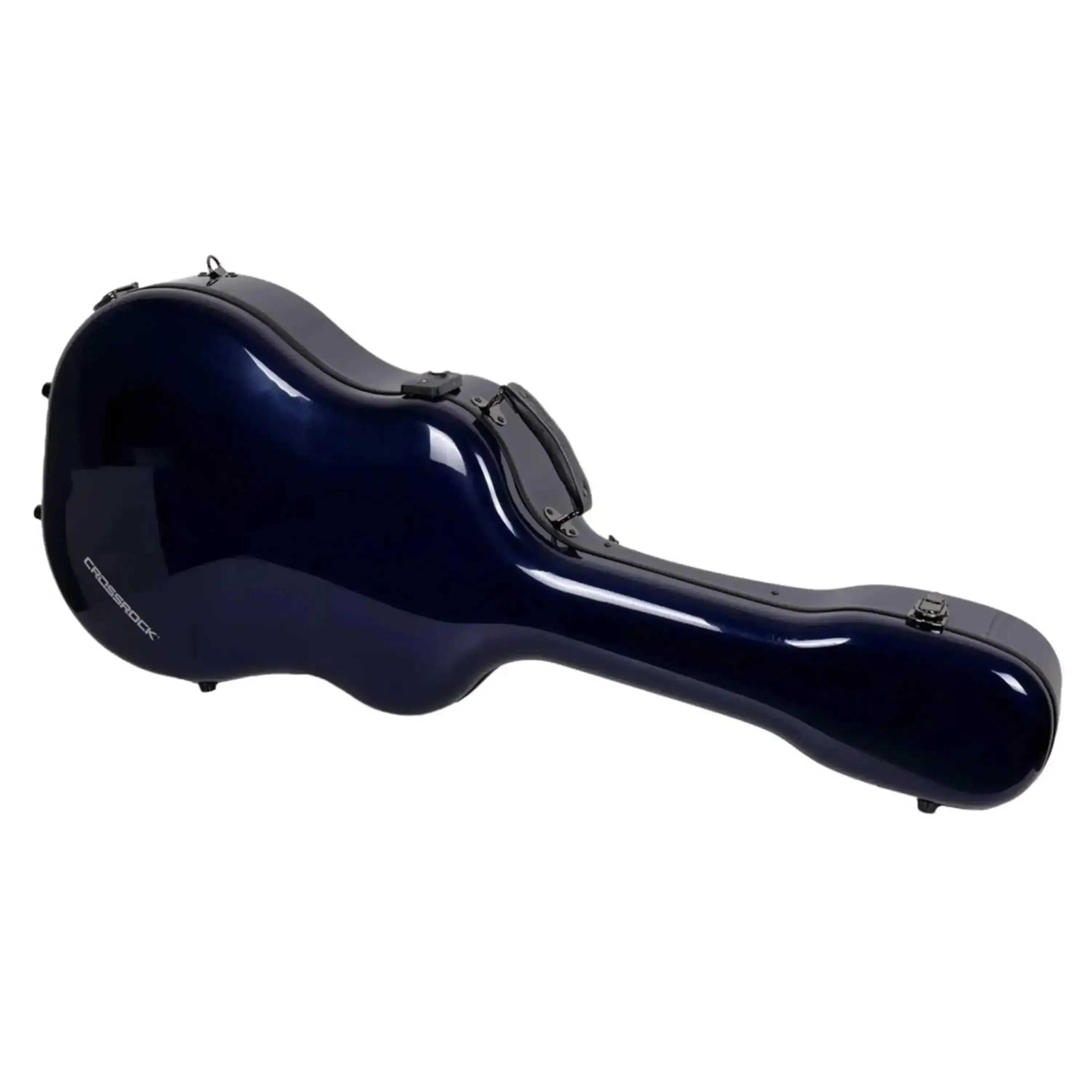 Crossrock CRF6030DBL Air Carbon Dreadnought Guitar Case in glossy blue, showing its sleek, durable design.