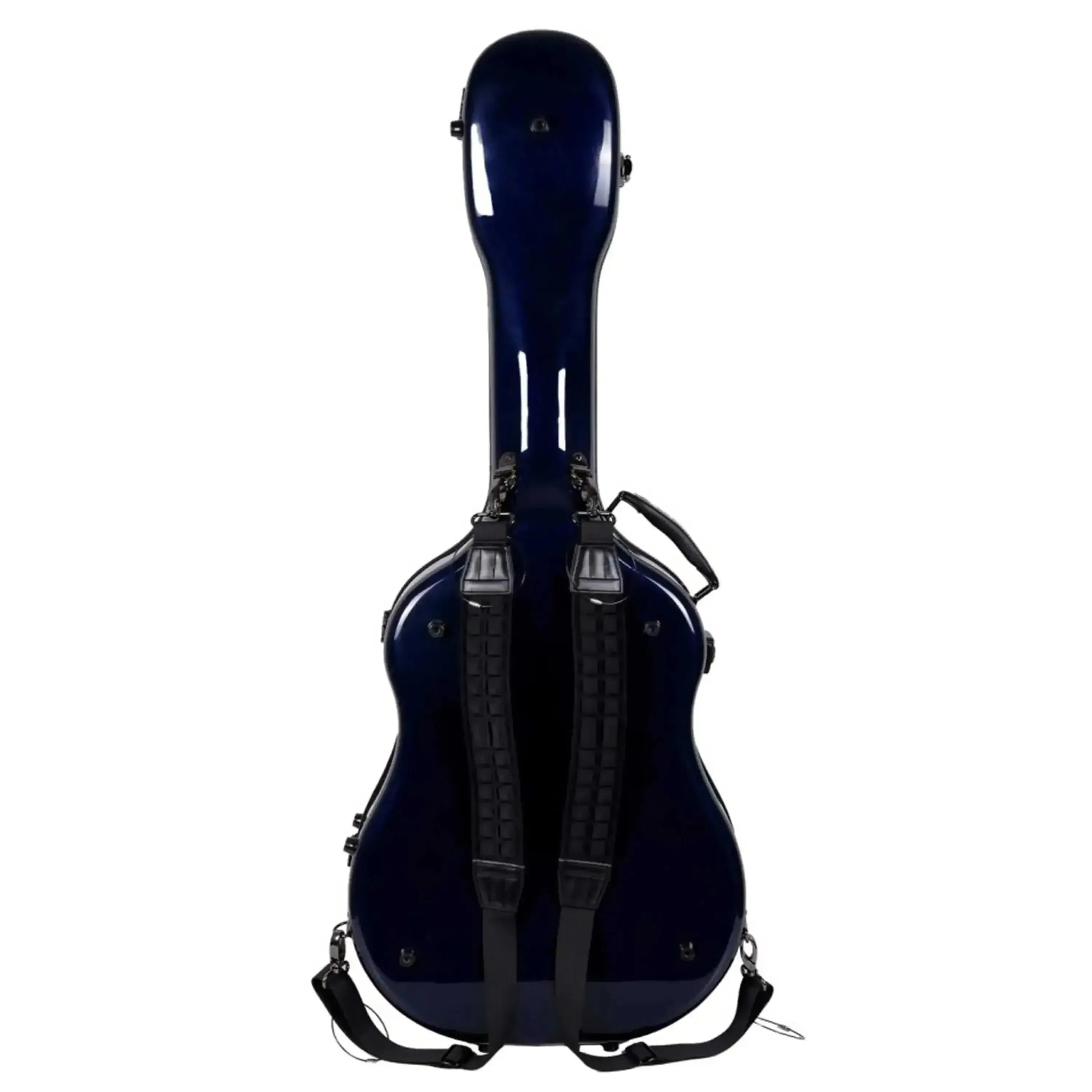 Crossrock Air Carbon Dreadnought Guitar Case in glossy blue, with backpack straps and handle.