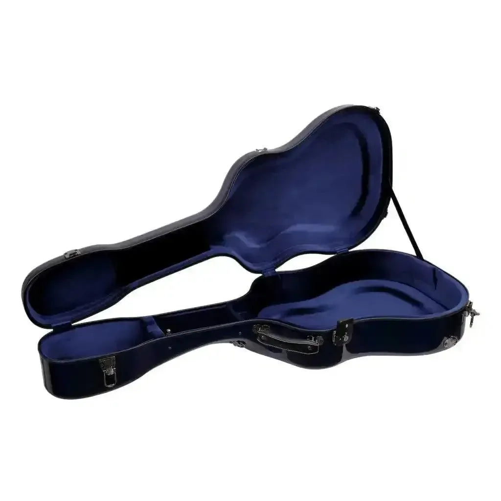 Crossrock Air Carbon Dreadnought Guitar Case in blue, open with dark blue plush interior.