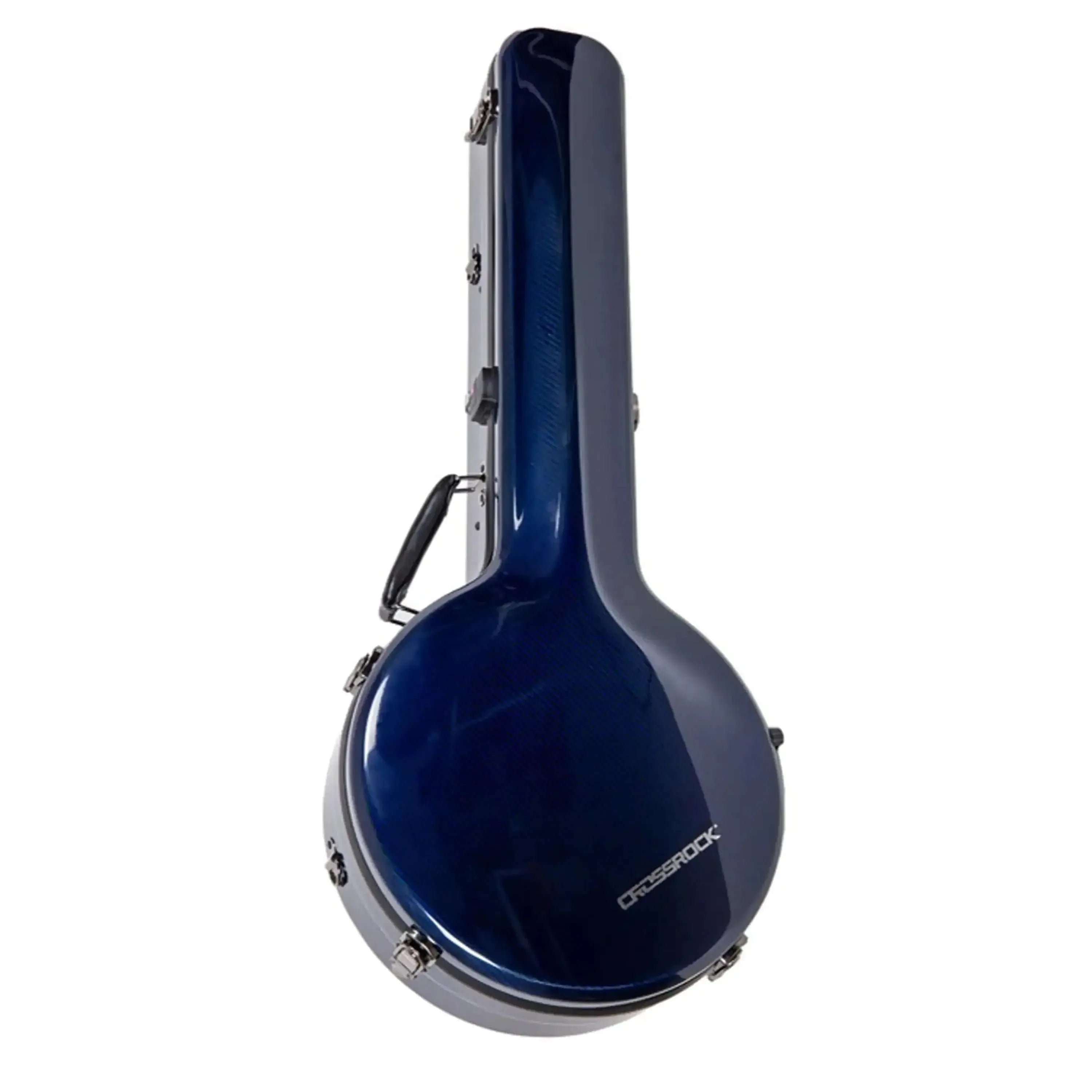 Crossrock Air Carbon Masterstone Resonator Banjo Case in glossy blue, with handle and latches.