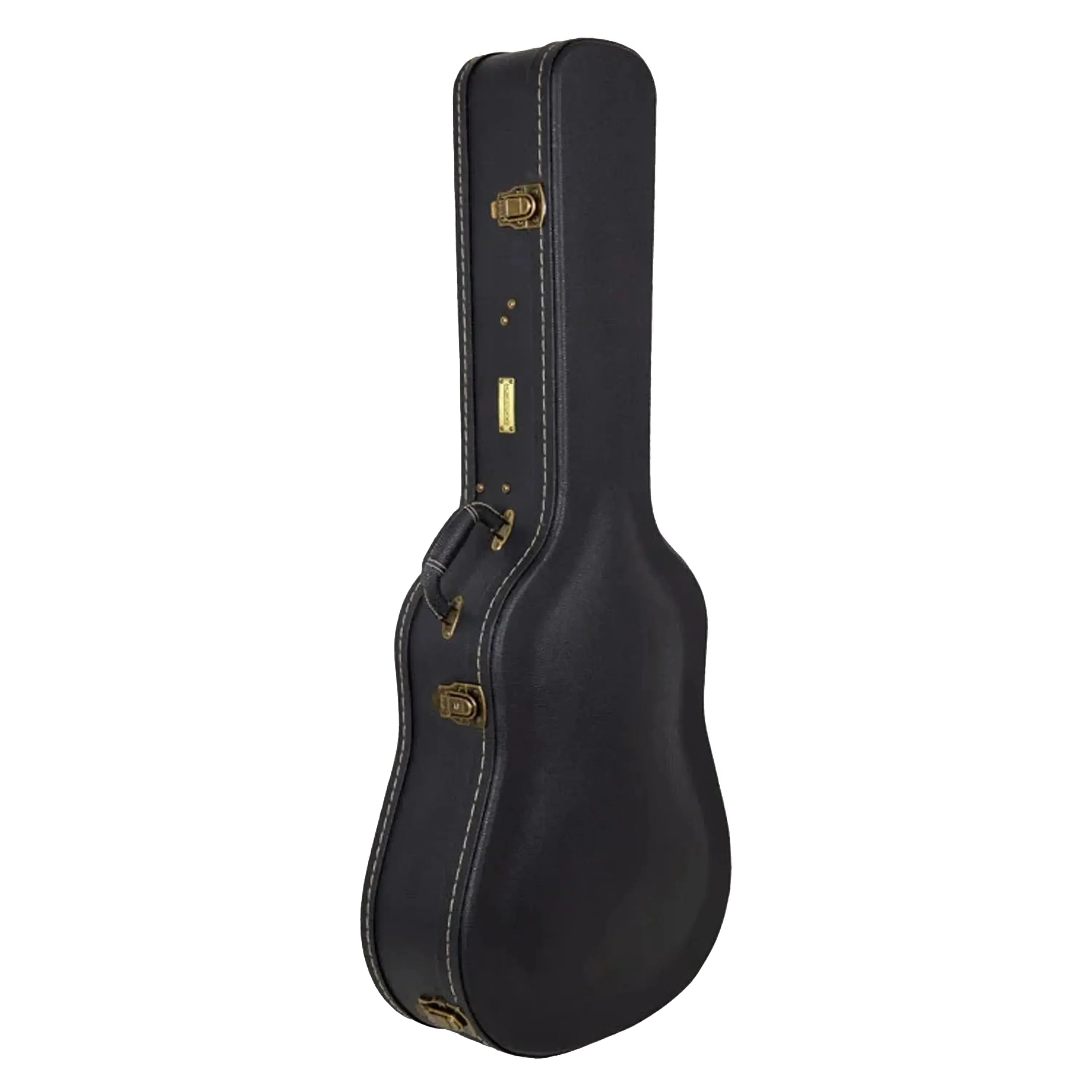 Crossrock CRW520D black jumbo dreadnought guitar case with gold latches and white stitching.