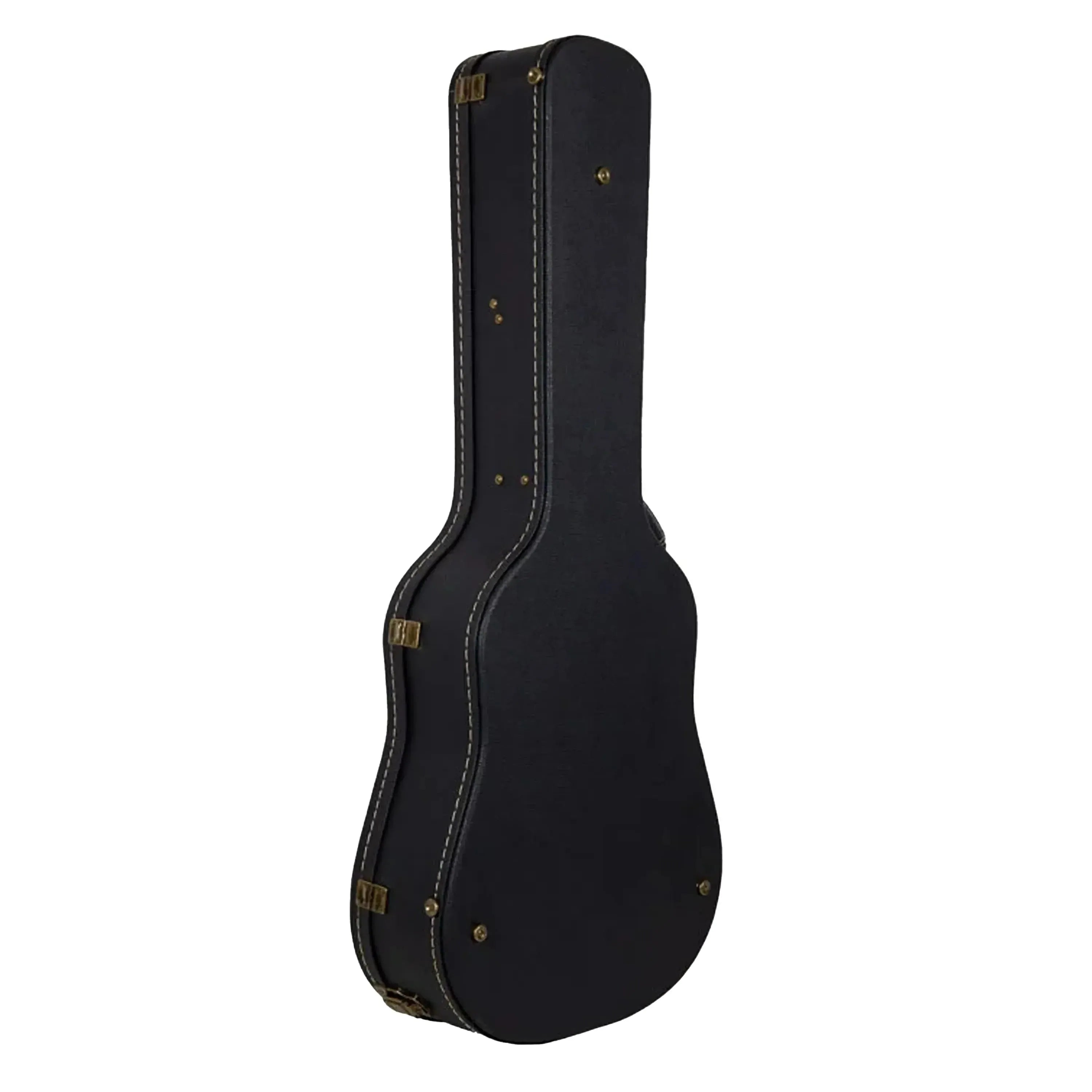 Crossrock CRW520D black jumbo dreadnought guitar case with gold latches and white stitching.