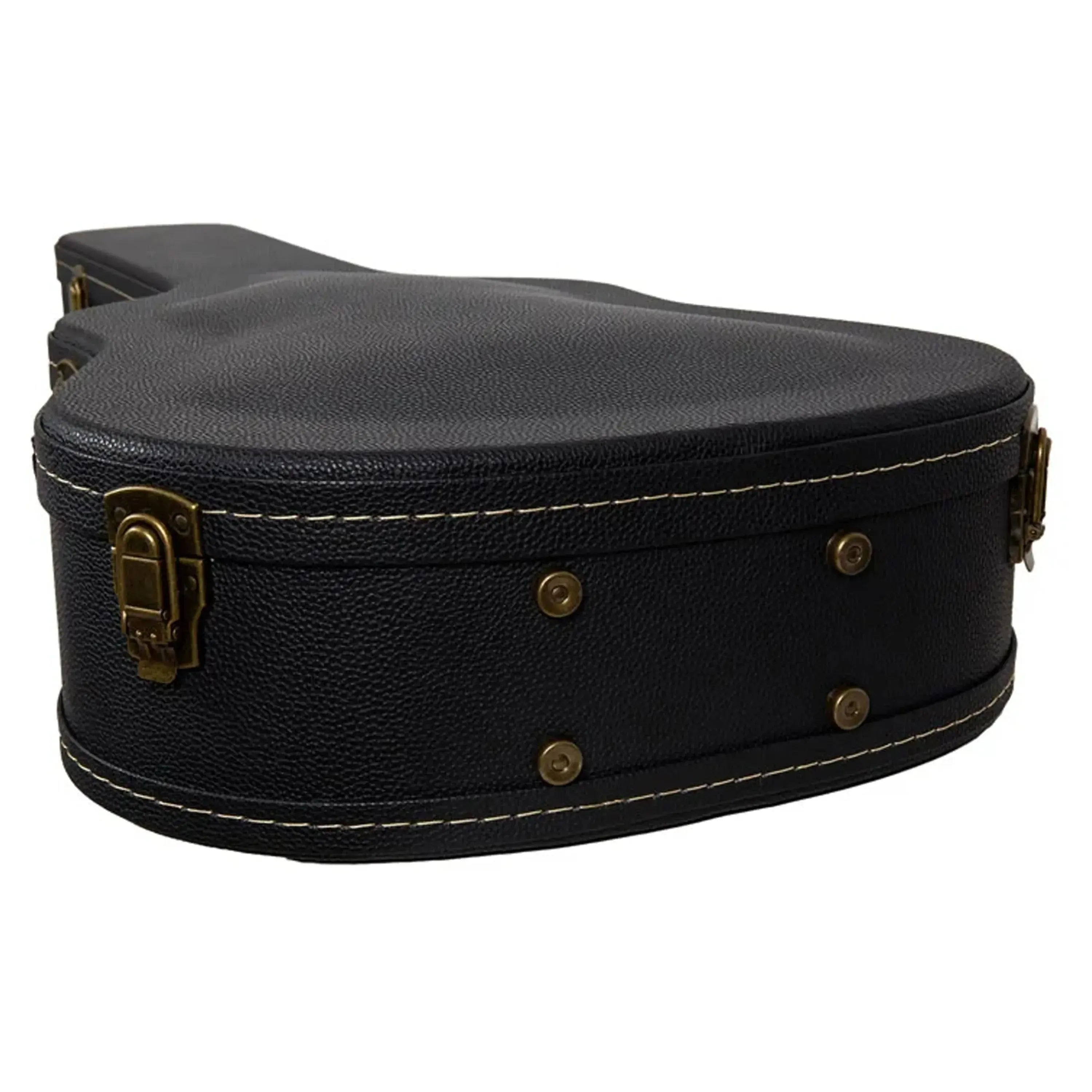 Crossrock CRW520D black jumbo dreadnought guitar case with brass latches and white stitching.