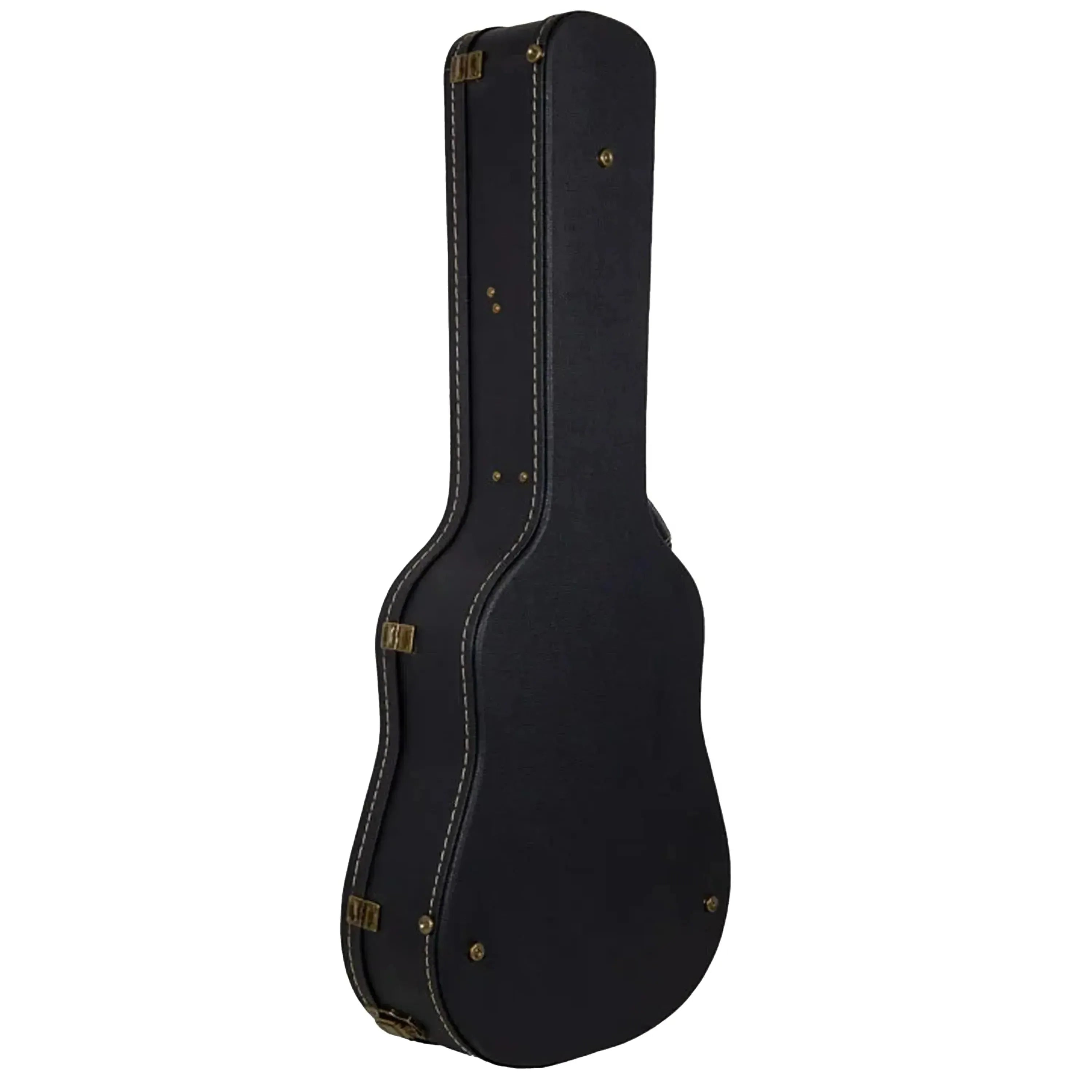 Crossrock Designer Series black dreadnought guitar case with gold latches and white stitching.