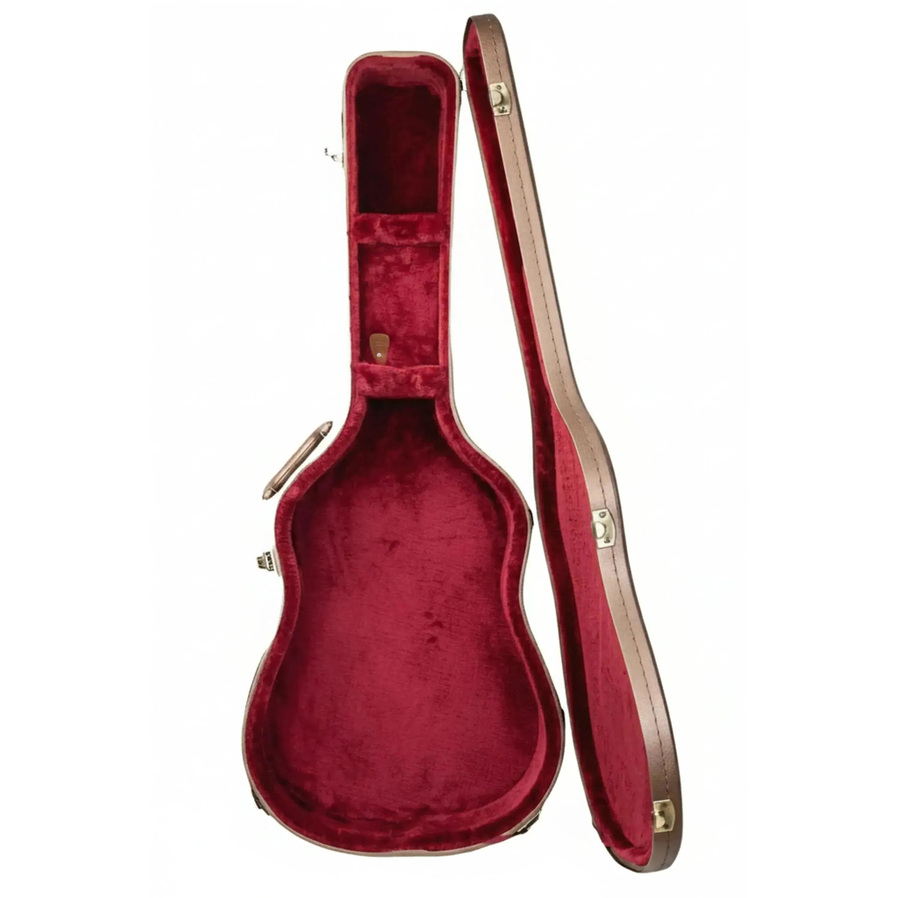 Crossrock CRW520D28 Designer Series Dreadnought Guitar Case, open with vibrant red velvet interior.