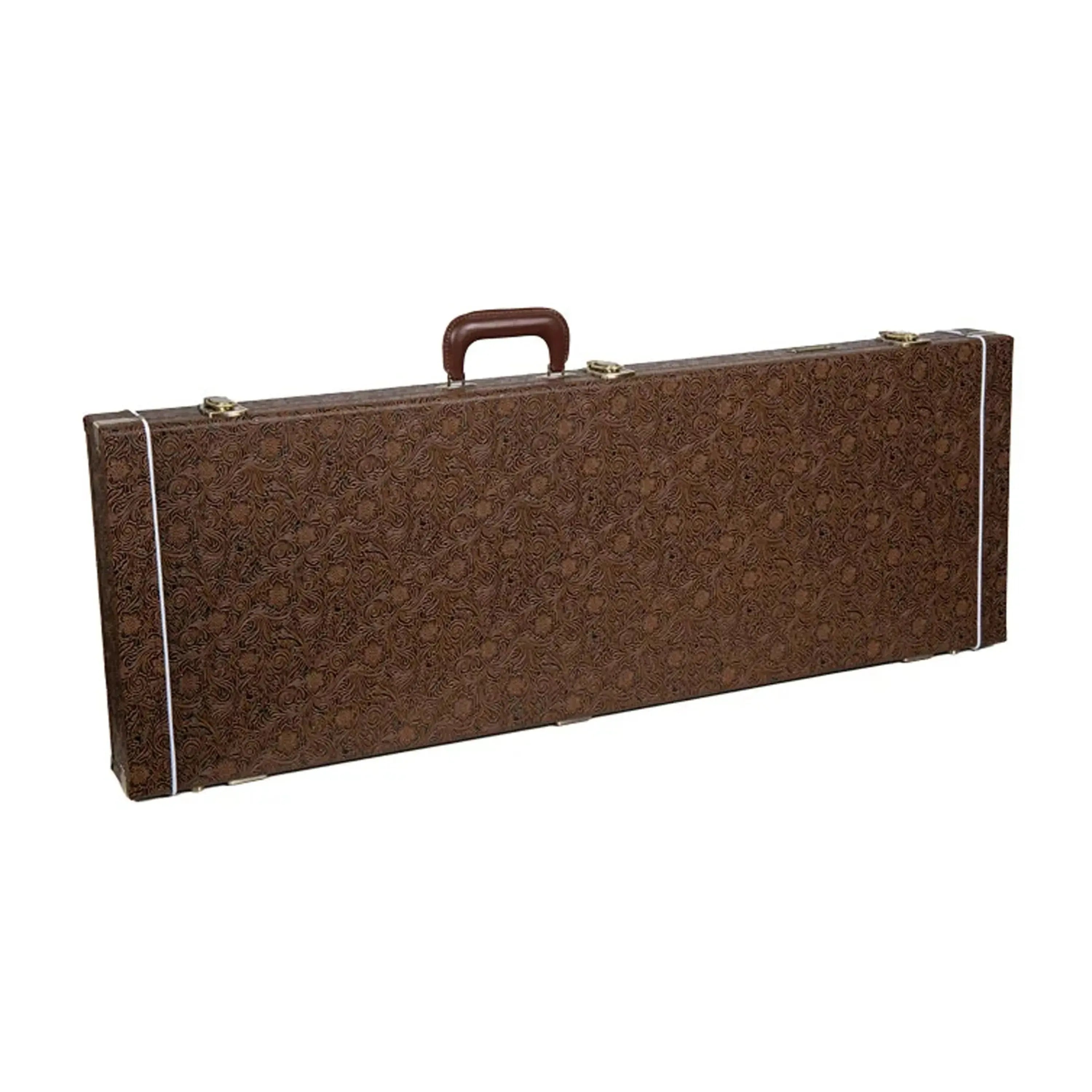 Crossrock CRW530B electric bass case in blossom brown with embossed floral design and gold latches.